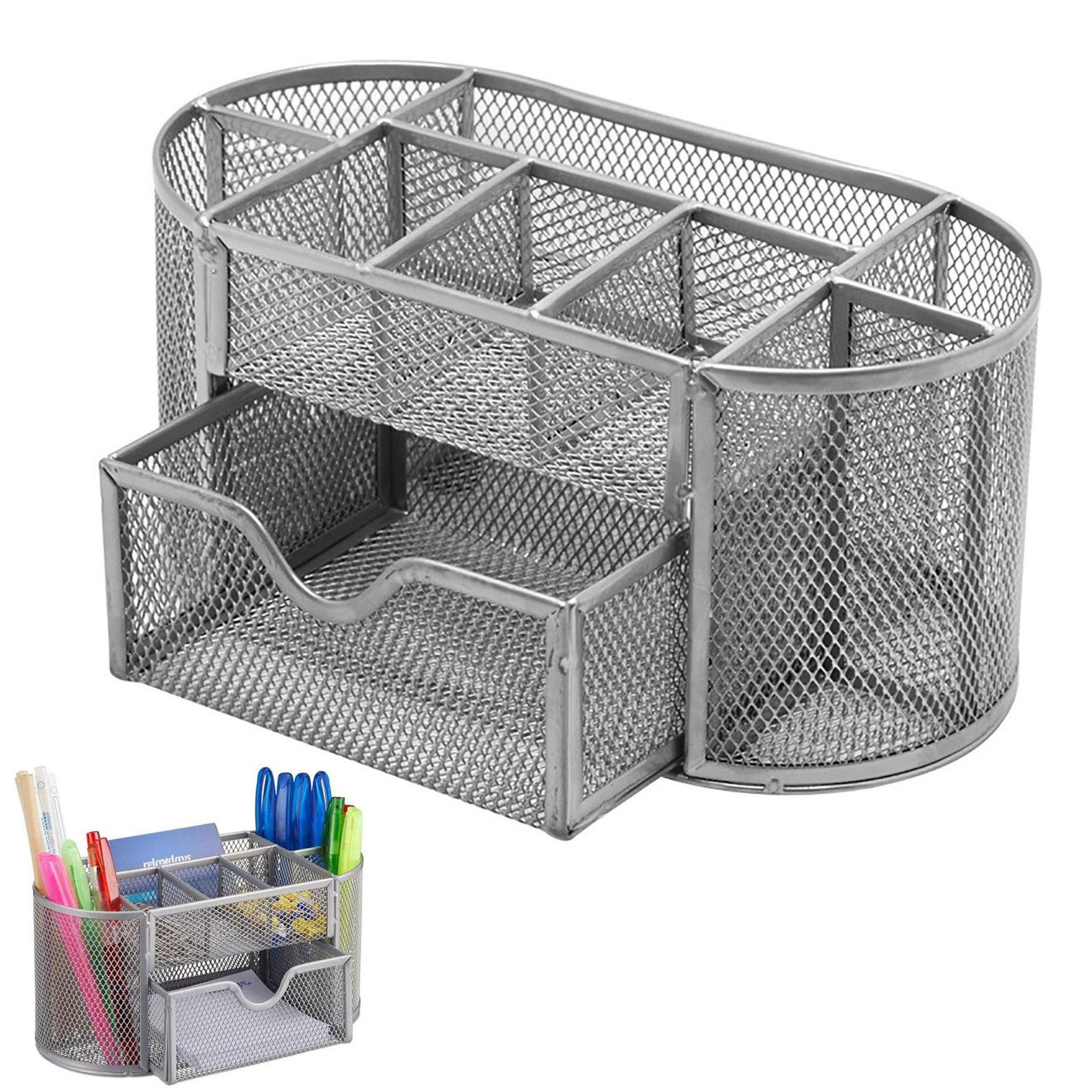 REDOM Organizer Владелец ручки Metall Mesh Schreibtisch Organizer (Aufbewahrungsbehälter mit 8 Fächern und 1 Mini-Schublade, 1 St., Große Kapazität, platzsparender), für Schreibwaren Kosmetik Handy Schlüssel usw.