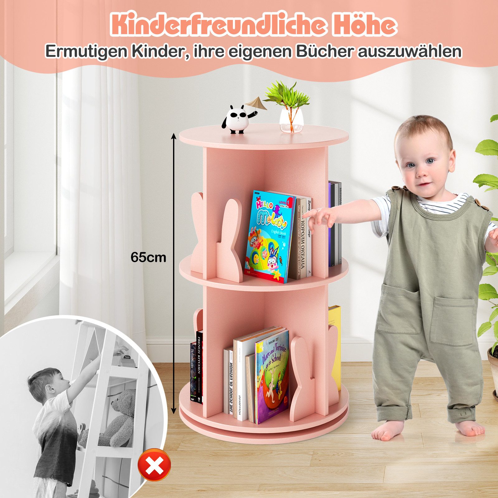 KOMFOTTEU Bücherregal, 360° drehrbares Kinderregal, Kinderbücherregal