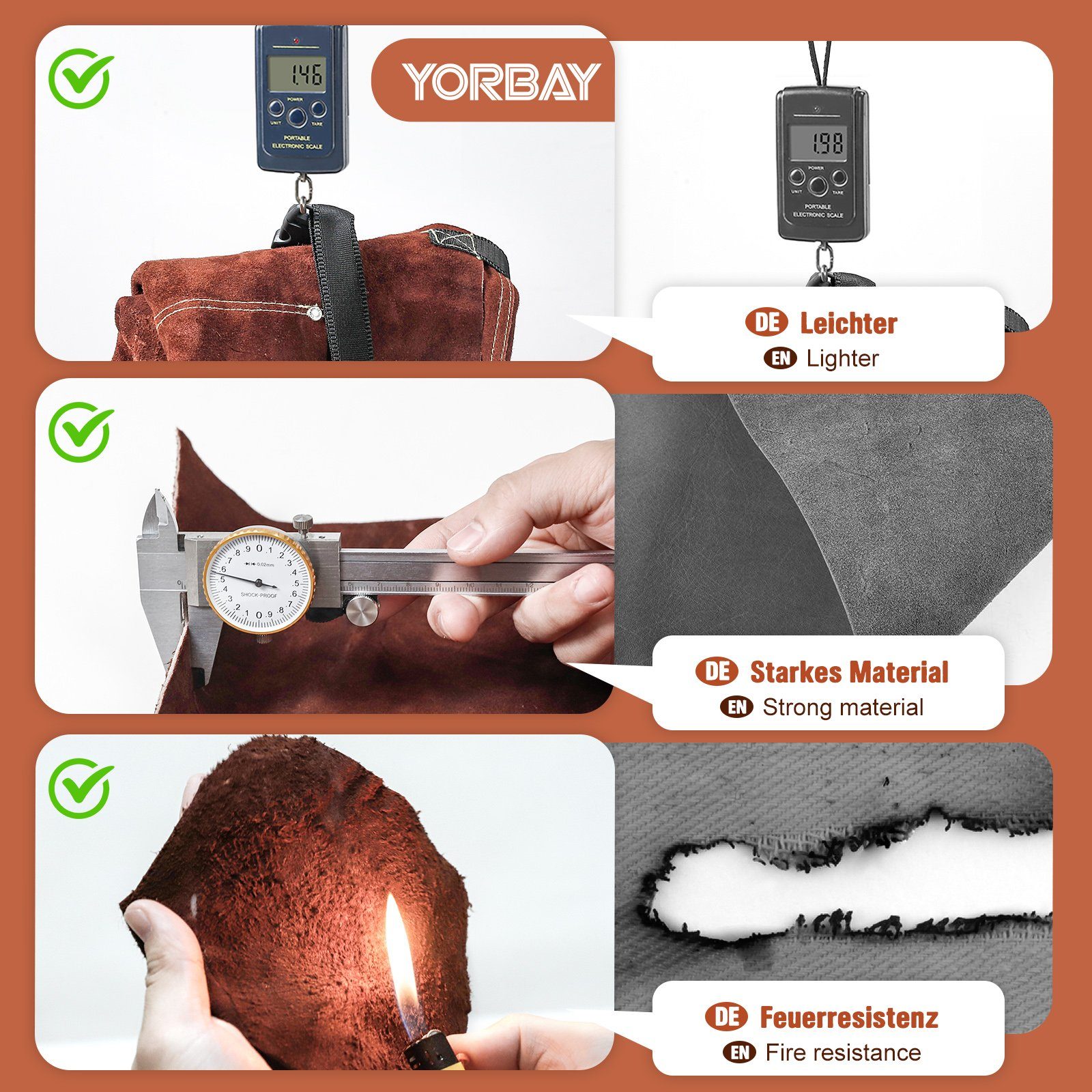 Verstellbare Yorbay Hitzebeständig Flammhemmend Schweißerschürze Arbeitsschürze (mit 5 Gurte), aus Werkzeugtaschen, Lederschürze Schutzkleidung Leder, Schweißerschürze
