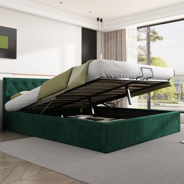 MODFU Polsterbett Doppelbett Holz Bett Funktionsbett Holzbett ohne Matratze Hydraulisch (140 x 200 cm/180 x 200 cm mit Stauraum)