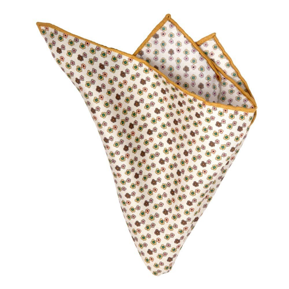 BGENTS Einstecktuch Handrolliertes Einstecktuch aus Seiden-Twill mit Blüten-Muster Goldgelb