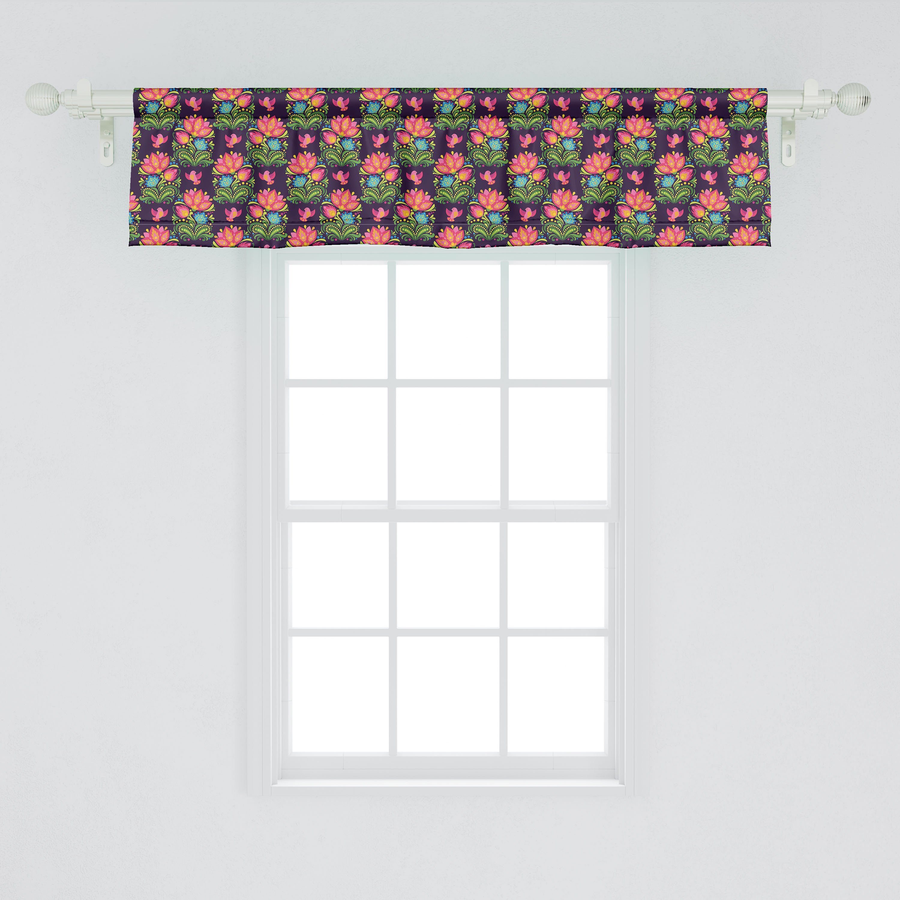 Küche Volant für Vorhang Microfaser, Schlafzimmer mit Dekor Blumen Zierblumenmuster Stangentasche, Abakuhaus, Scheibengardine
