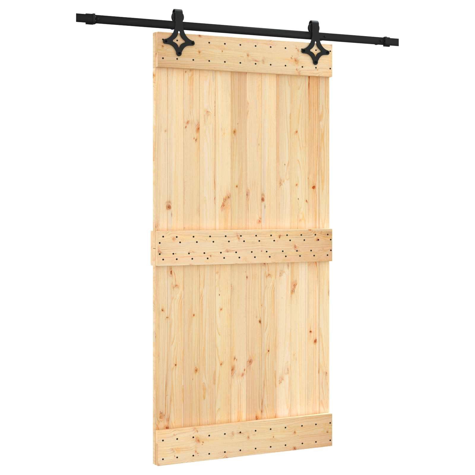 vidaXL Schiebetür Schiebetür Natürlich und Schwarz 100 x 210 cm Massivkiefer (1-St)