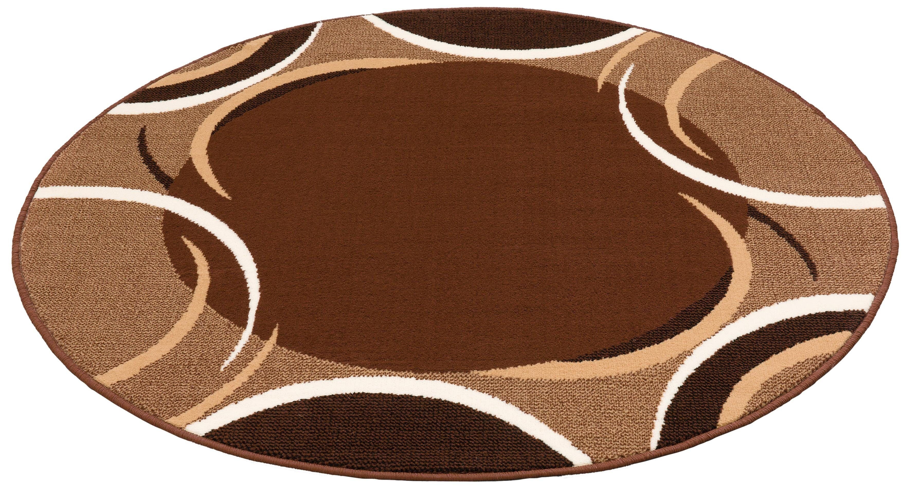 Teppich Noah, my home, rund, Höhe: 7 mm, mit Bordüre, Kurzflor, verspieltes Design, pflegeleicht, elegant braun