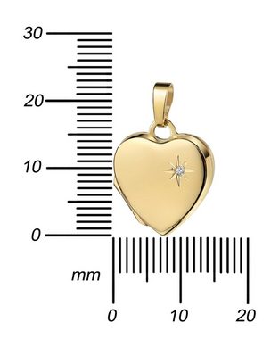 JEVELION Amulett Amulett mit Brillant Anhänger 333 Gold Medaillon 2 Bilder Herzkette (Foto Medaillon, für Damen und Mädchen), Mit Halskette vergoldet - Länge wählbar 36 - 70 cm oder ohne Kette.