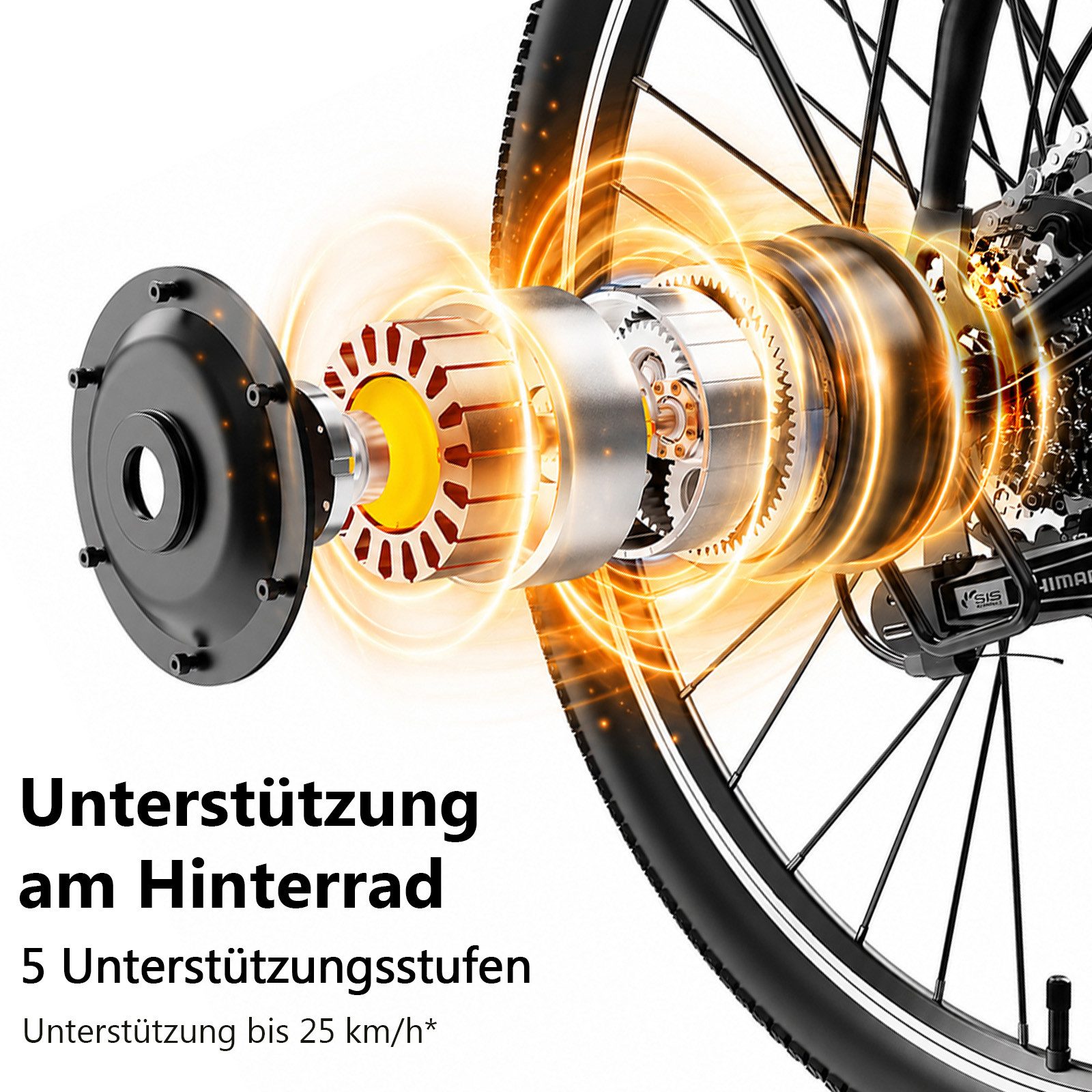 Vankel E-Bike Mountainbike BK1350 26 Zoll mit 48 V/15 Ah Akku, App und 25 km/h, Kettenschaltung, Heckmotor, 720 Wh, Für Alltag und Touren mit Federgabel, Display und Scheibenbremsen