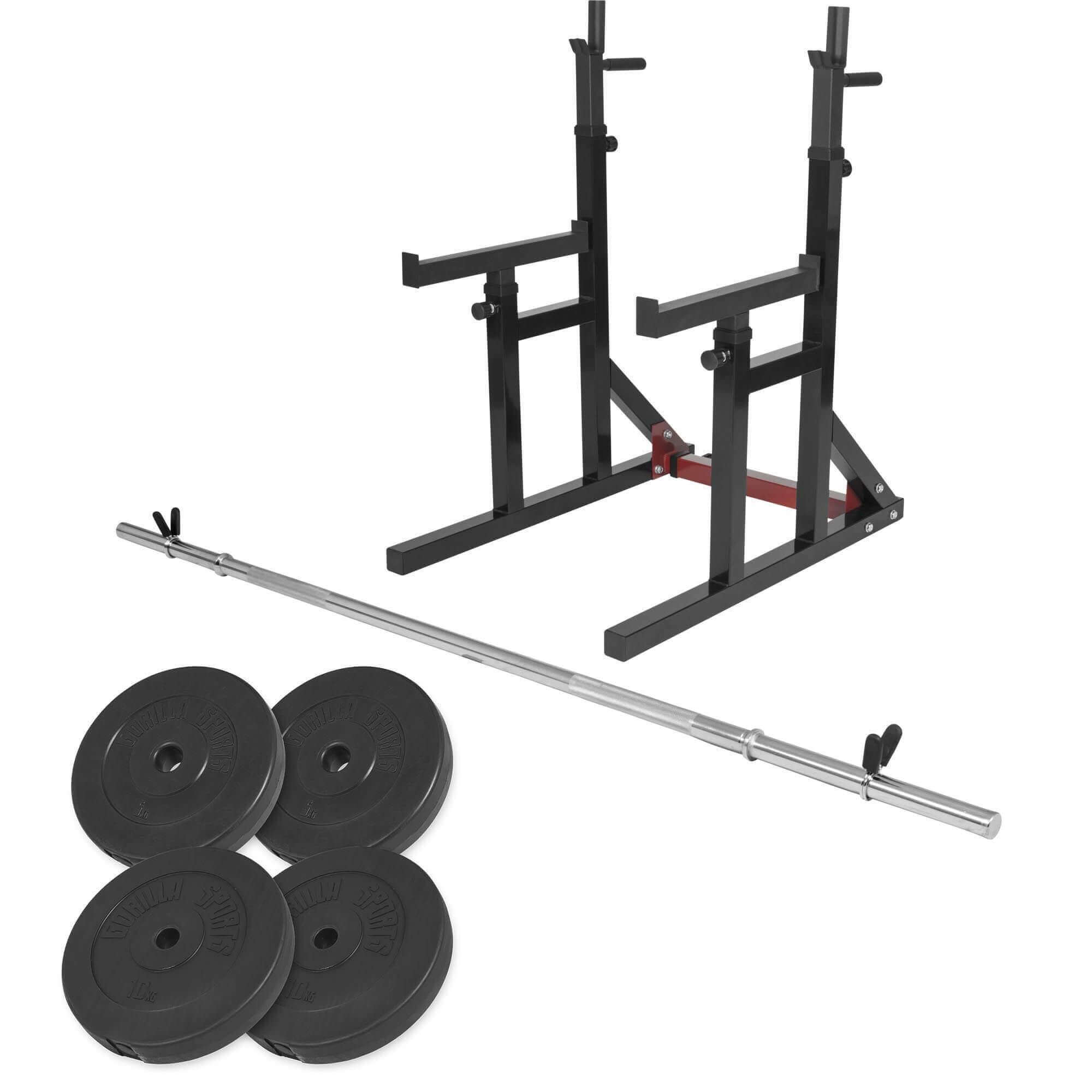 Kraftstation Squat Rack, mit Langhantel Set, 30mm, Verstellbar, mit Dip-Griffen