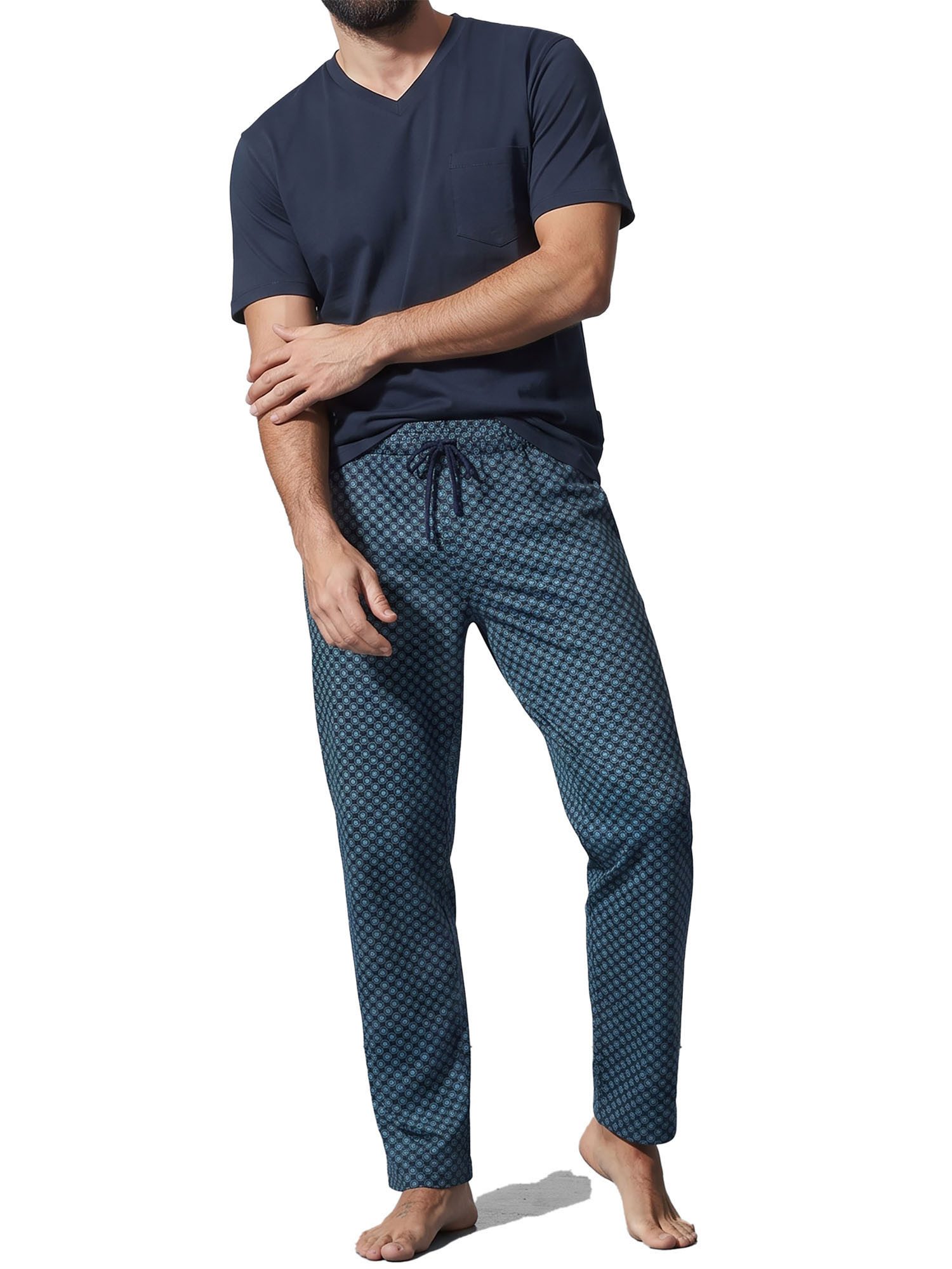 Ammann Pyjama Herren T-Shirt, lange Hose Night & Relax (Packung, 1 tlg) reine Baumwolle, atmungsaktiv, Nachtwäsche und Homewear Set