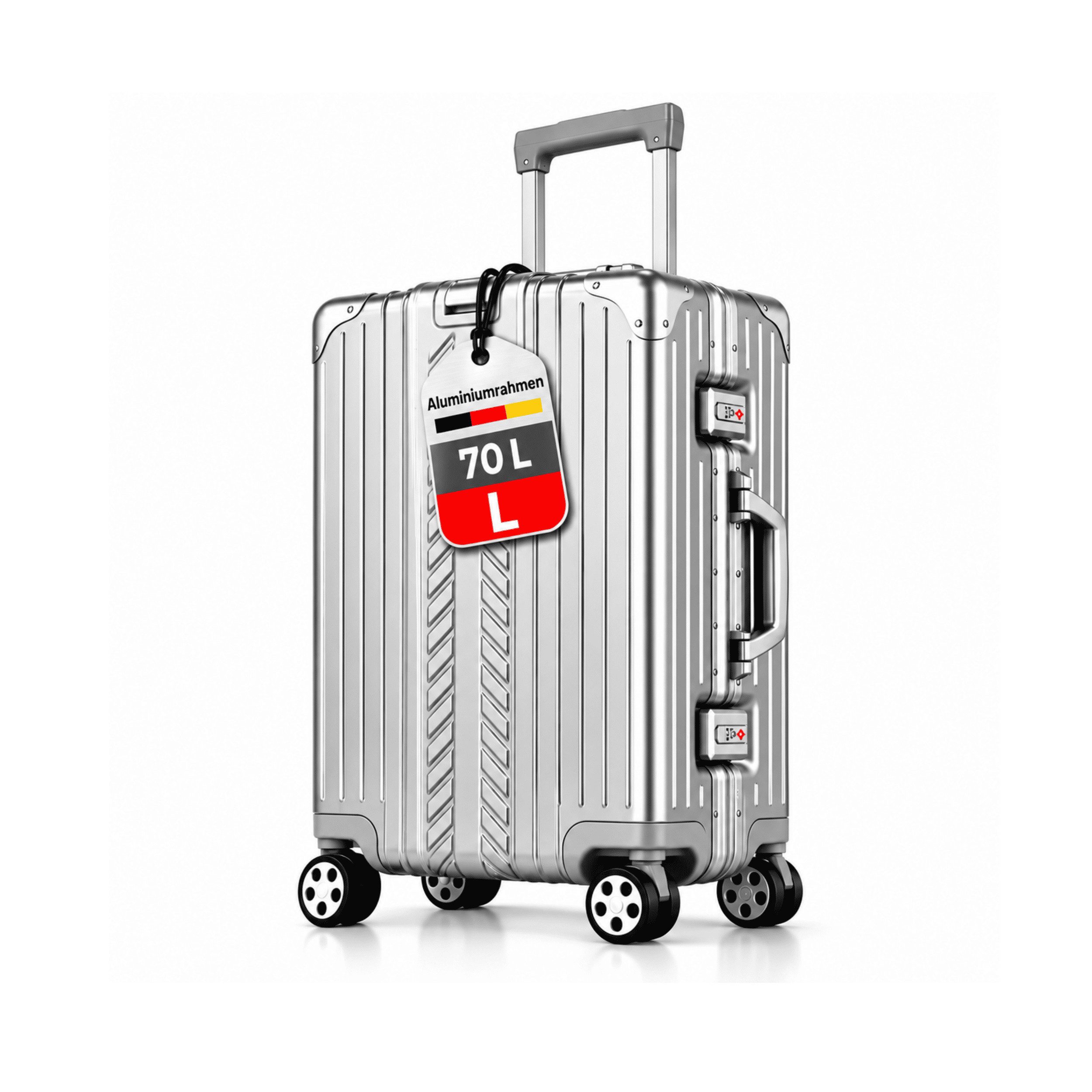 WINLIFE Trolley Reisekoffer L- 65cm Alu-Rahmen Hartschalen-Koffer TSA Nummern-Schloss, Robustheit/Kabinentrolley/Handgepäck Farbe-Silber