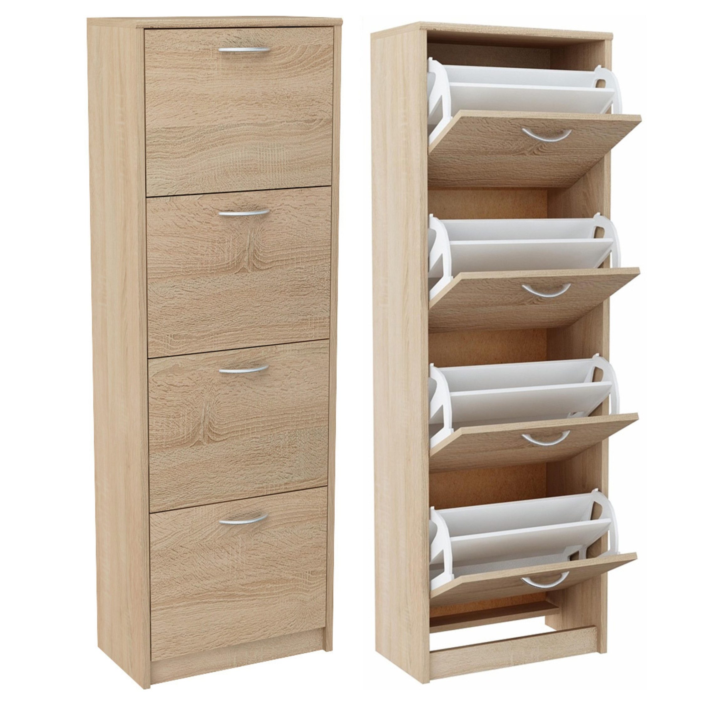 Home Collective Schuhschrank mit 4 aufklappbaren Schubladen, Schuhregal mit 4 Fächern 50 cm breit (platzsparende Schuhaufbewahrung, laminierte Platte) weiche ab – Bild 5 von 5