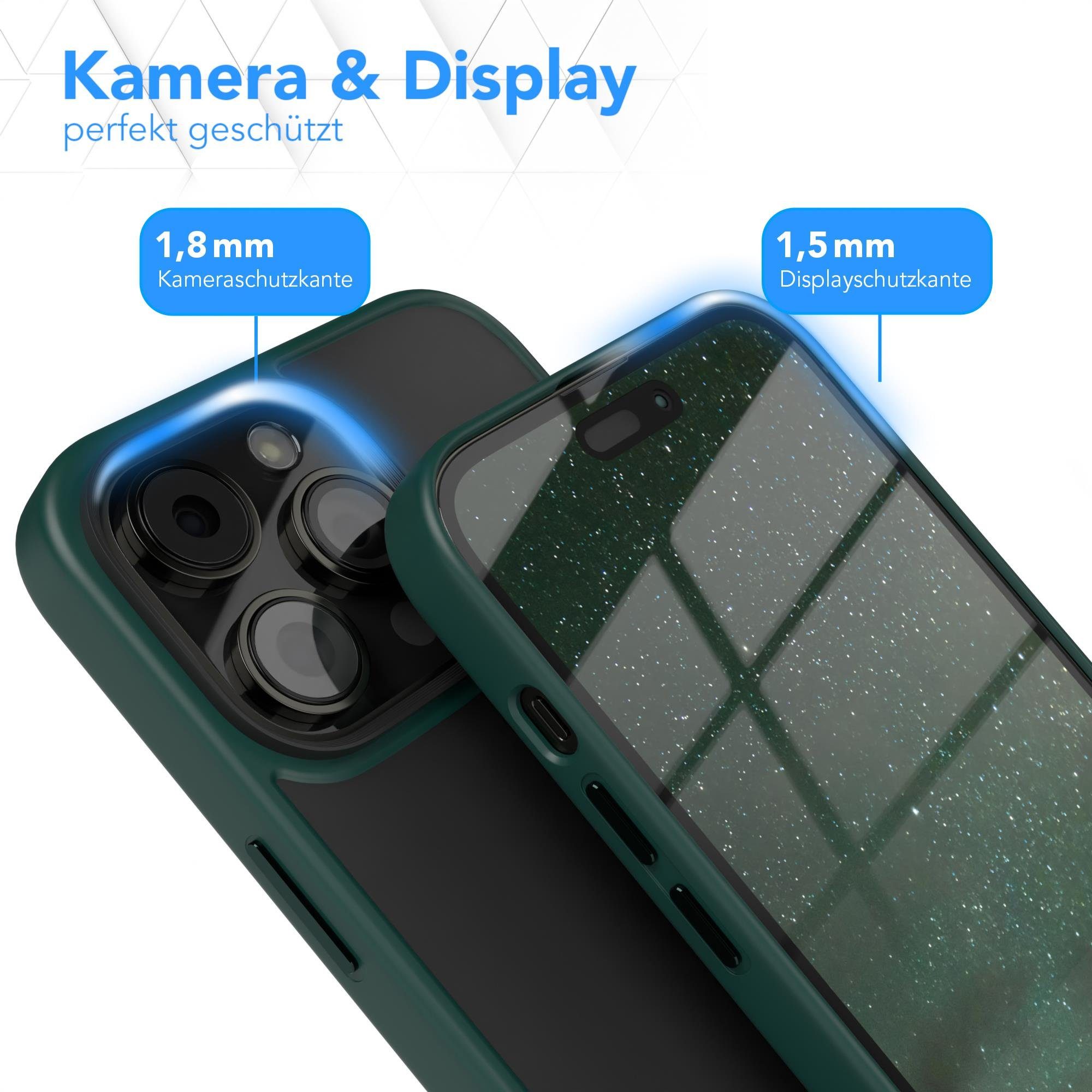 EAZY CASE Handyhülle Outdoor Case für Apple iPhone 14 Pro Max 6,7 Zoll, Slim Cover Durchsichtig Robust Back Cover stoßfest Grün / Nachtgrün
