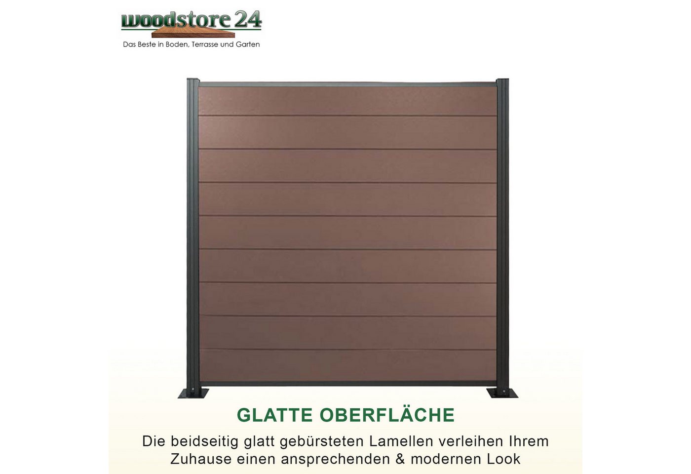 Thumbnail - Woodstore24 Zaun WoodoZaun WPC Sichtschutzzaun gebürstete Optik für Garten & Terrasse, (Sichtschutz - 1,85m Breit x 1,80...