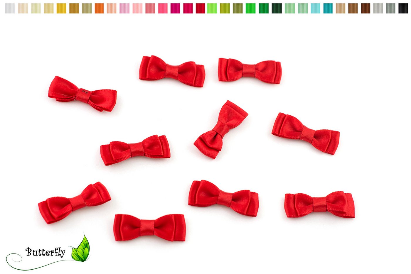 Creativery Streudeko, Satinschleifen 35x13mm zum Basteln & Aufnähen 10 Stück Rot