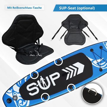 24Move SUP-Board Supboard Set, Premium Stand Up Paddleboard aufblasbar, inkl. Zubehör, Longboard, (Rucksack, Paddel, Action Cam ready, Doppelhub Pumpe, Sicherungsleine, 6 tlg., für Kinder & Erwachsene, BLAU, 320x76, bis 180 kg), mit Drop Stich Technologie und Anti-Rutsch Oberfläche