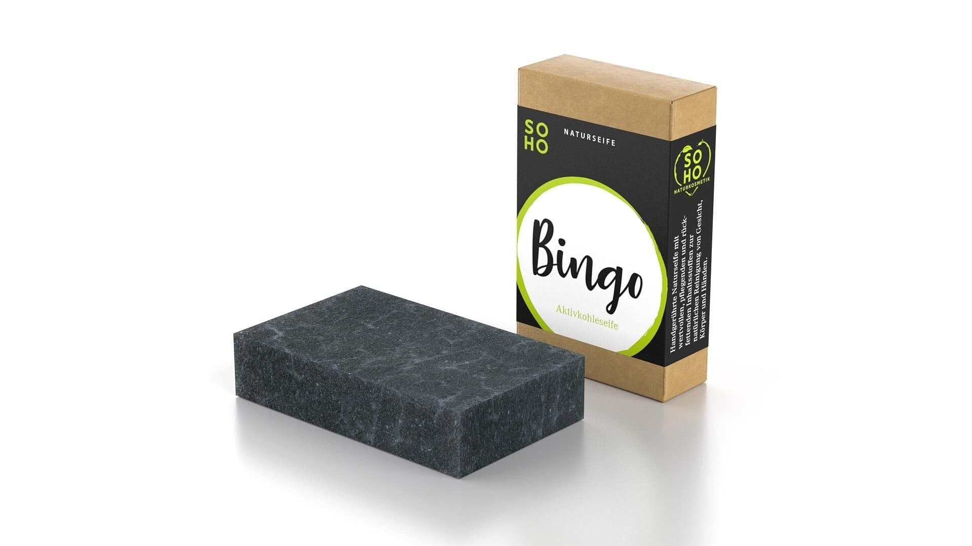 SOHO Naturkosmetik Gesichtsseife SOHO Naturseife Bingo – Aktivkohle & Bambussalz, mit Aktivkohle & Babassuöl
