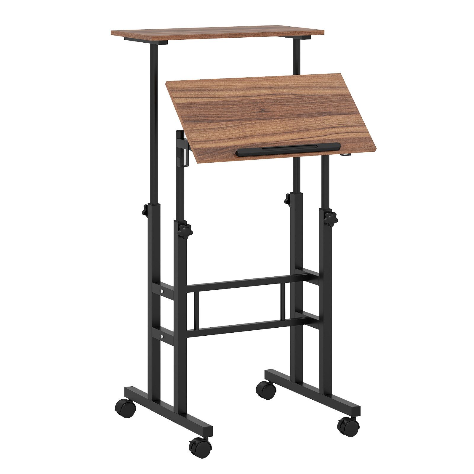 COSTWAY Computertisch, 2-stufig, höhenverstellbar mit Rollen, 72-124cm