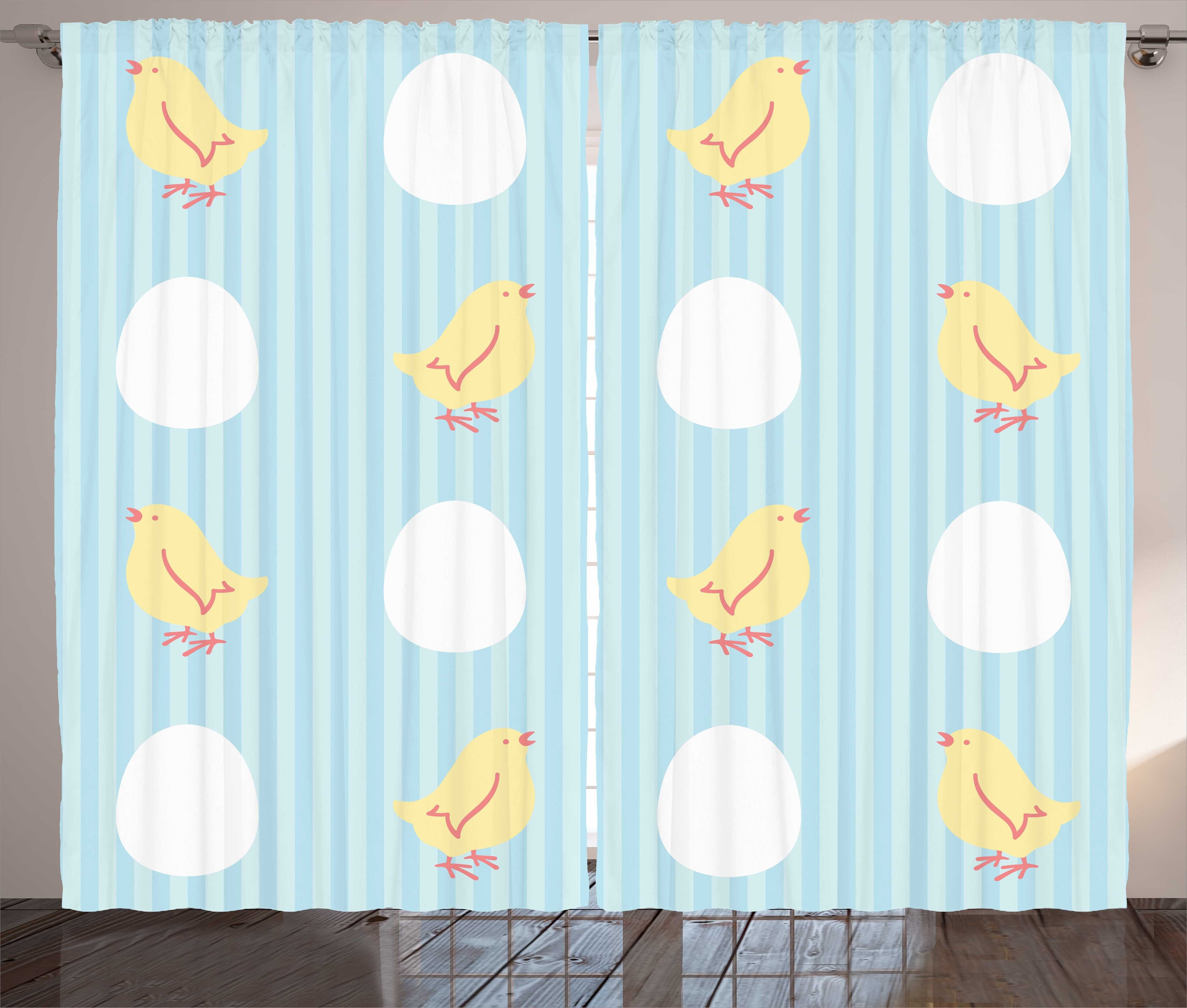 Gardine Schlafzimmer Kräuselband Chicks und Eier Abakuhaus, mit Vorhang und Stripes Haken, Schlaufen Baby-Tier