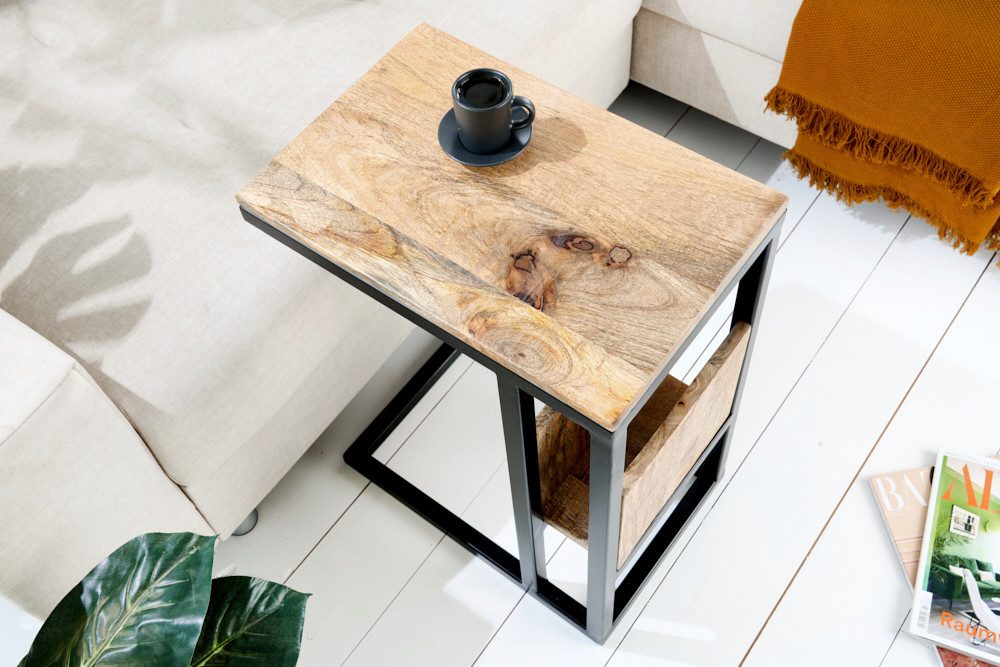 riess-ambiente Beistelltisch CONCIERGE 60cm natur / schwarz (Einzelartikel, 1-St), Wohnzimmer · Mango-Massivholz · Metall · mit Stauraum · für Laptops – Bild 4 von 5