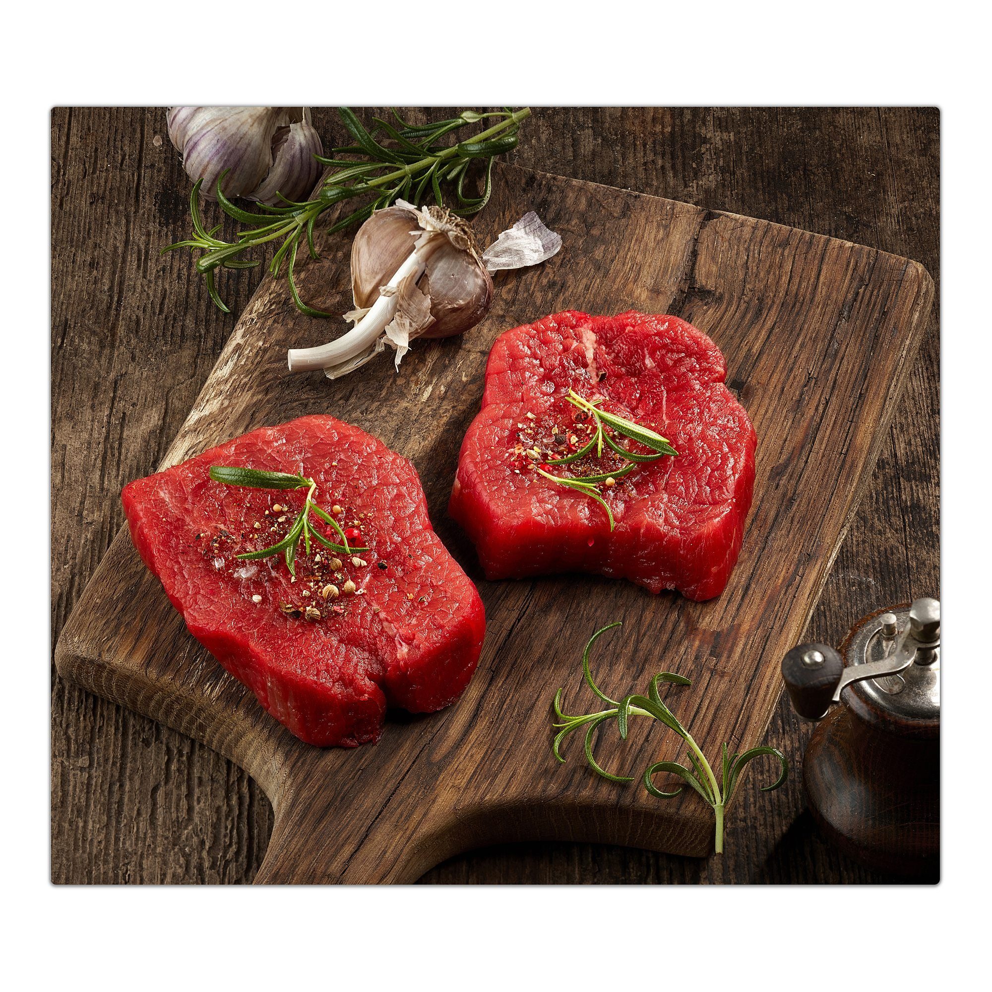 Spritzschutz aus (1 Herdabdeckplatte Primedeco Steaks, Herd-Abdeckplatte tlg) Glas, Rohe Glas