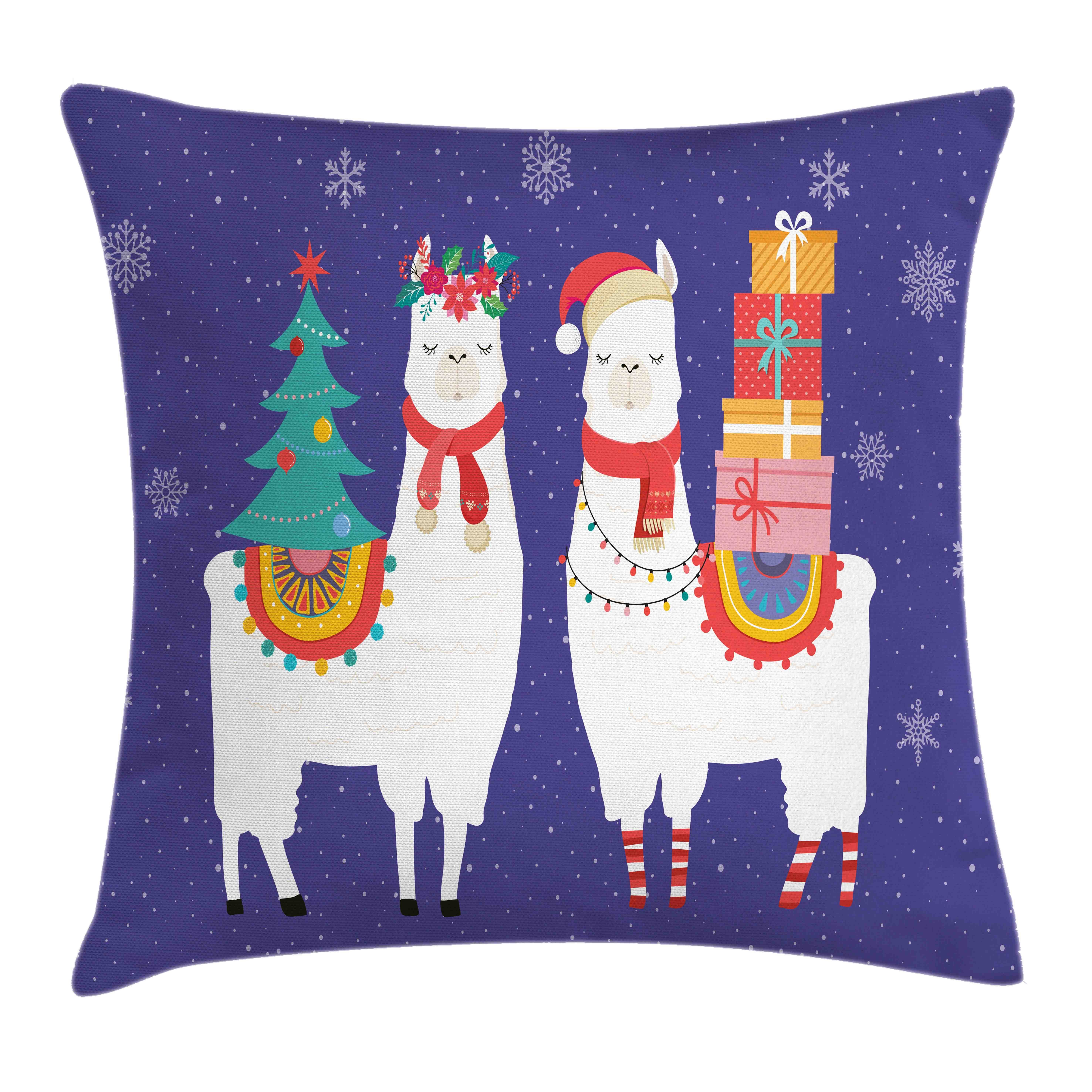 Kissenbezüge Reißverschluss Kissenhülle mit Beidseitiger Farbfesten Weihnachten Stück), (1 Noel Druck, Cartoon Abakuhaus Farben Llamas