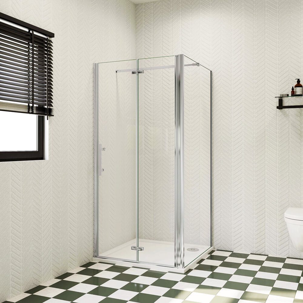 duschspa Eckdusche 185cm ESG Eckeinstieg Scharniertür Duschkabine Falttür + Seitenwand, BxT: 76x70 cm, Einscheibensicherheitsglas, Sicherheitsglas, Set, ebenerdiger Einbau möglich