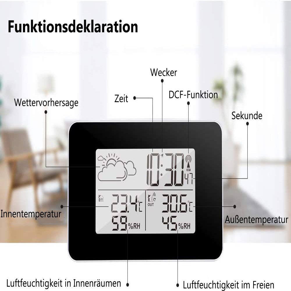 GelldG Hygrometer Wecker Thermometer Wetterstation Drahtlose Außensensor mit für