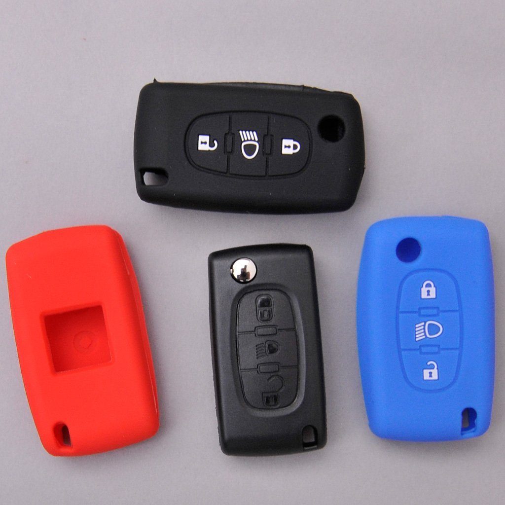 mt-key Schlüsseltasche Autoschlüssel Schutzhülle Silikon Tasten Rot, Softcase C5 C4 3 Jumpy Citroen Dispatch für Klappschlüssel Picasso C8