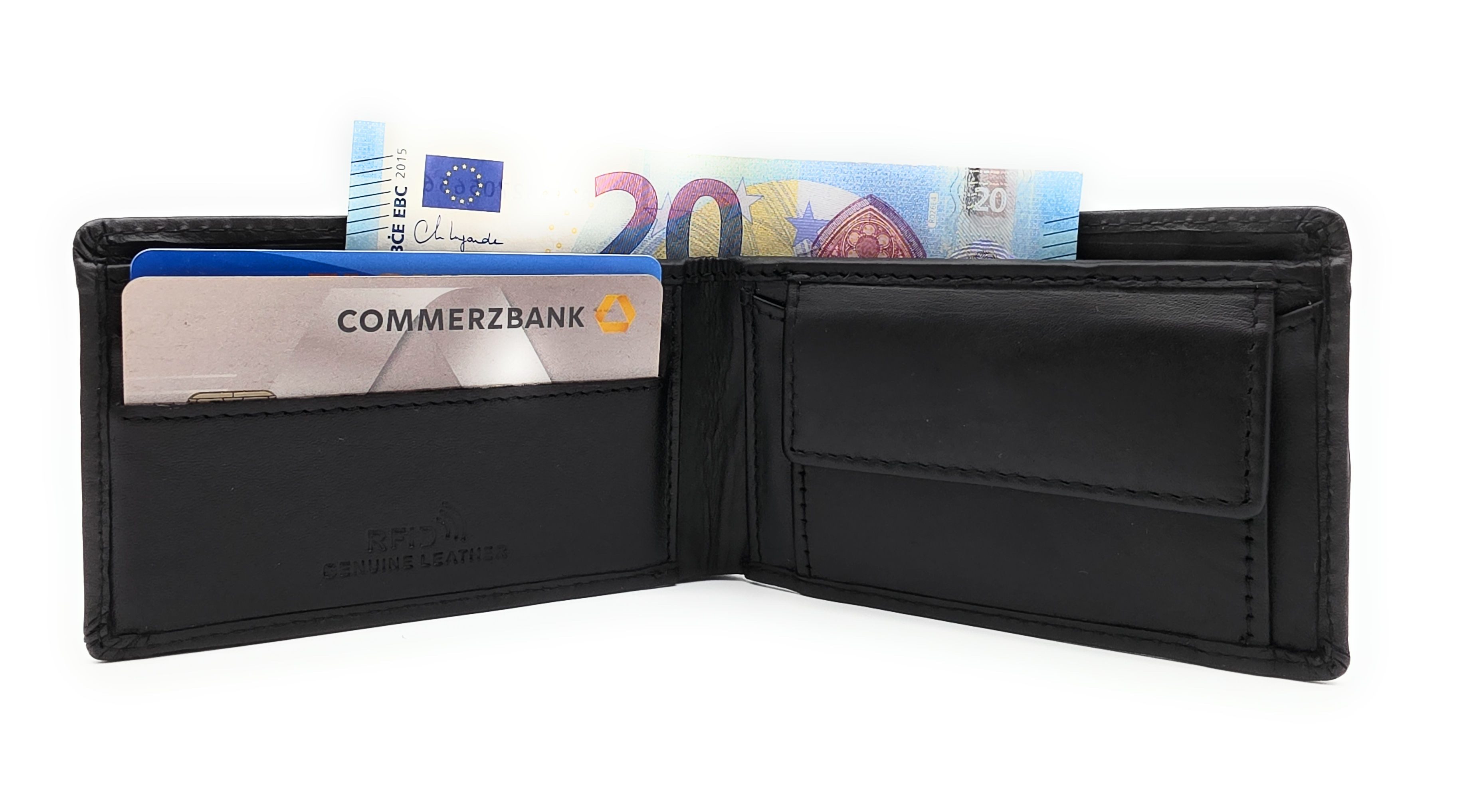 Lemasi Mini Geldbörse kleines echt Leder Portemonnaie mit RFID Schutz, minimalistische Börse, ideal für Urlaub & Reise