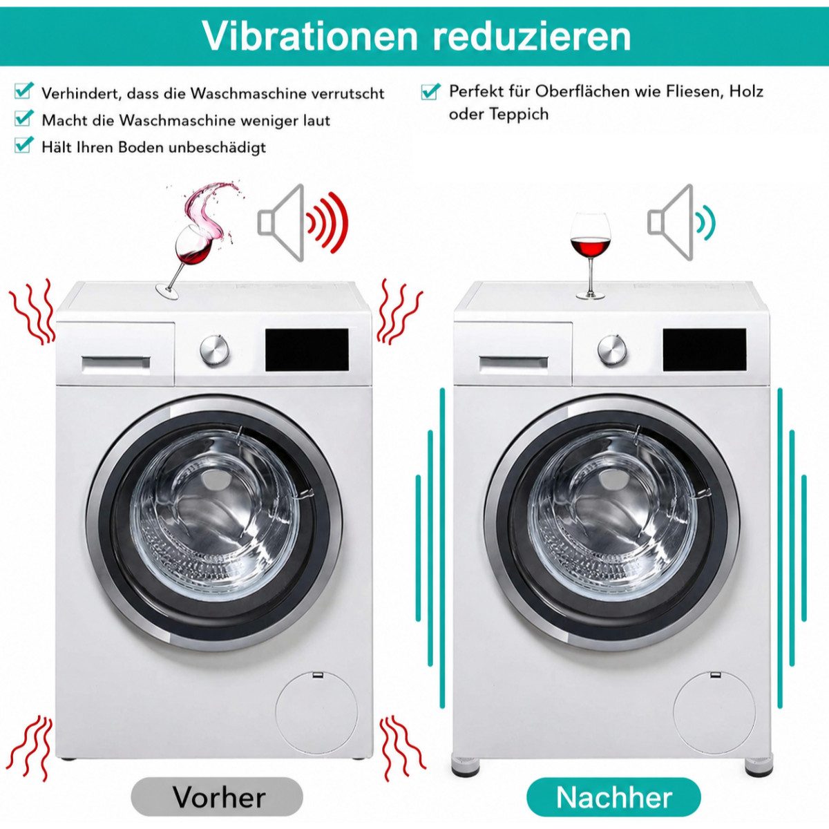 COFI 1453 Kannenuntersetzer - Waschmaschinen Untersetzer 4er Set Vibrationsdämpfer mit Erhöhung, Zubehör für Waschmaschine, Trocker, Kühlschrank, Sofa, TV und Schrank, 4-tlg.