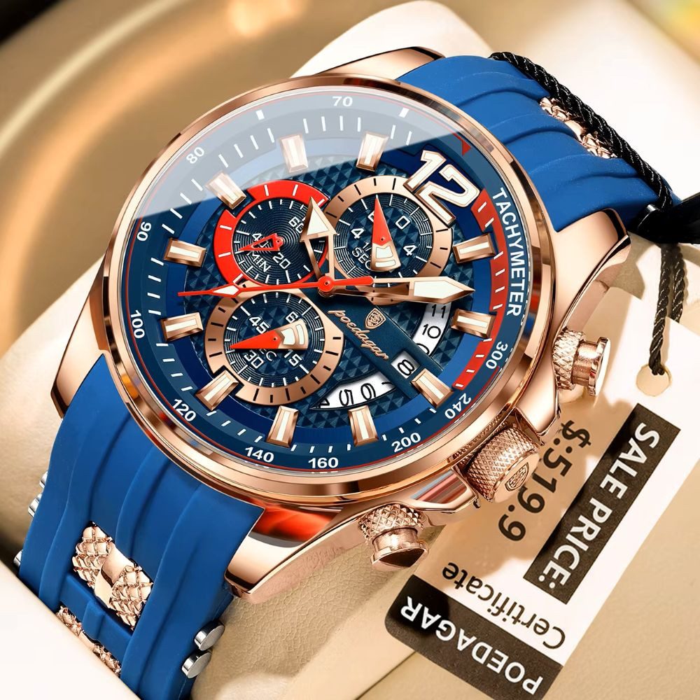 POEDAGAR Quarzuhr POEDAGAR Herren Uhr Chronograph – 898, Sportlich, Silikonband