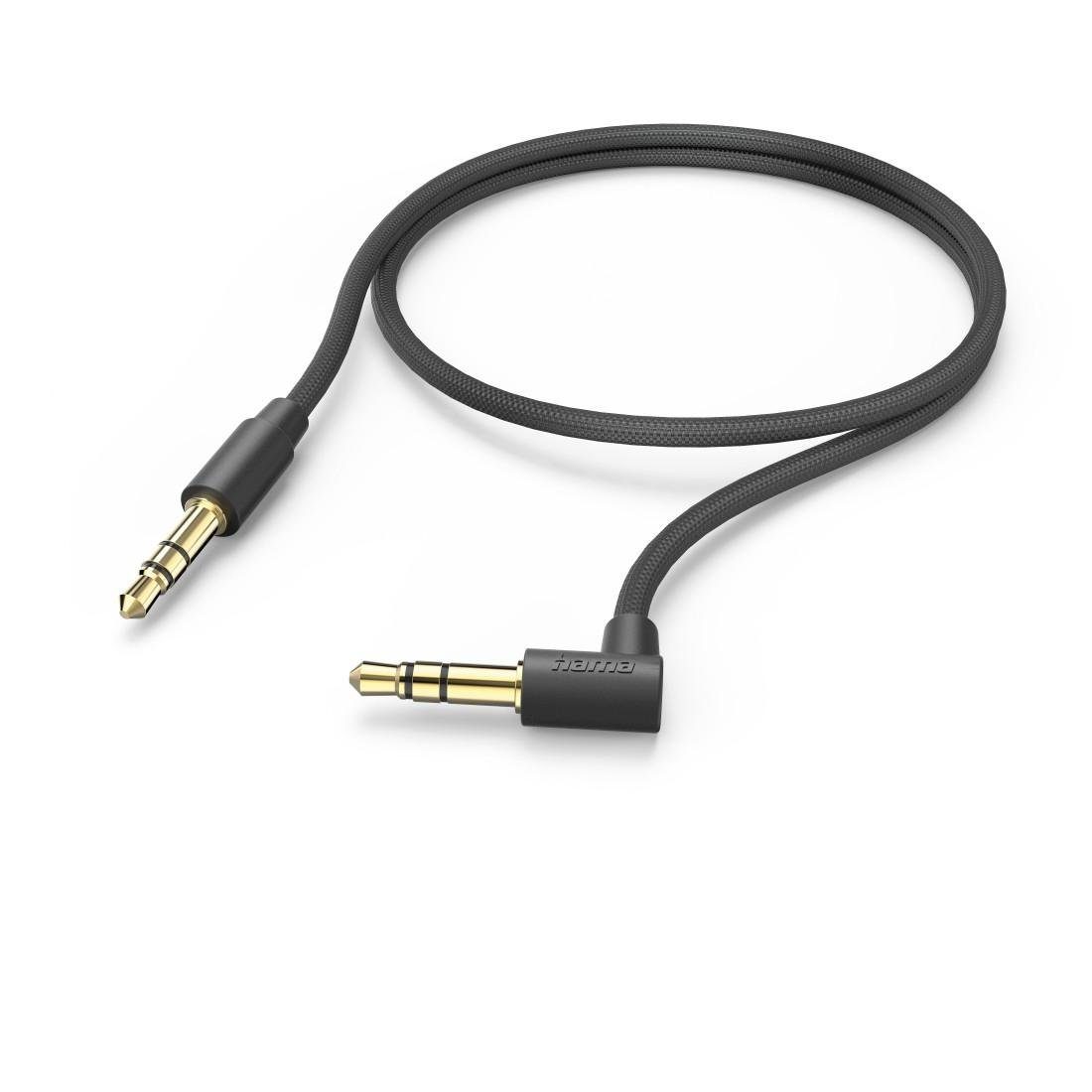 Aux Kabel, 3,5 mm Klinke, 90° Winkelstecker, 0,5 m, Schwarz Audio-Kabel