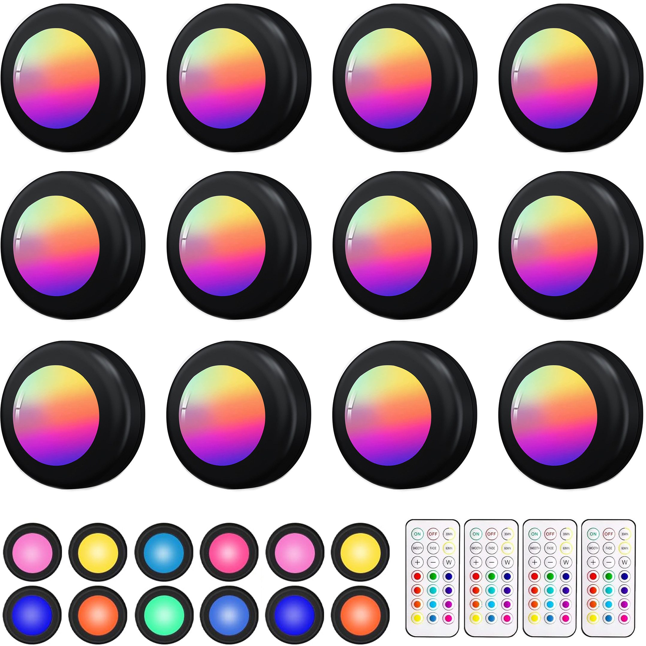 Luckice Unterschrankleuchte 3 Stück Batteriebetrieben LED RGB Spots mit Fer günstig online kaufen