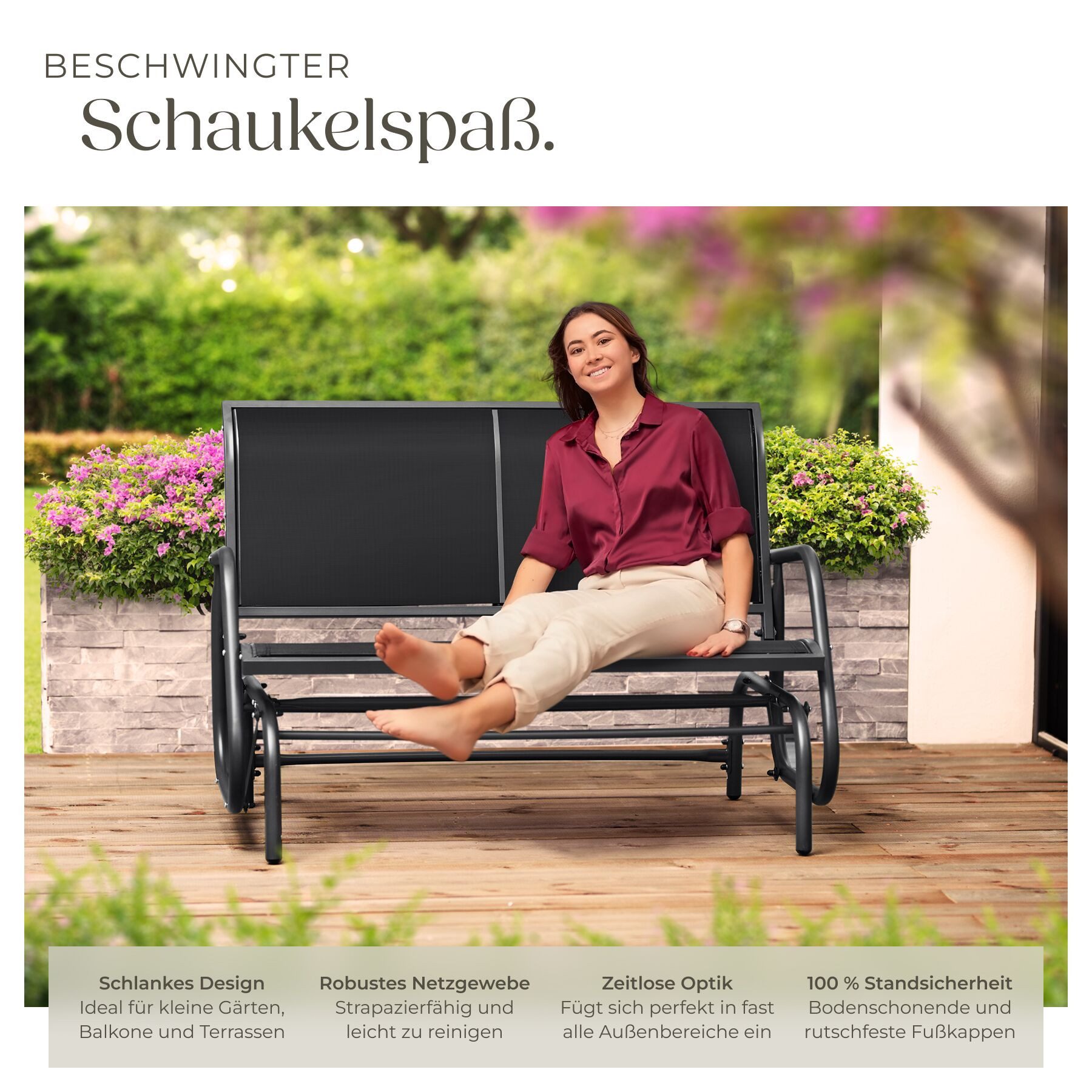 tectake Gartenbank Schaukelbank, 2-Sitzer