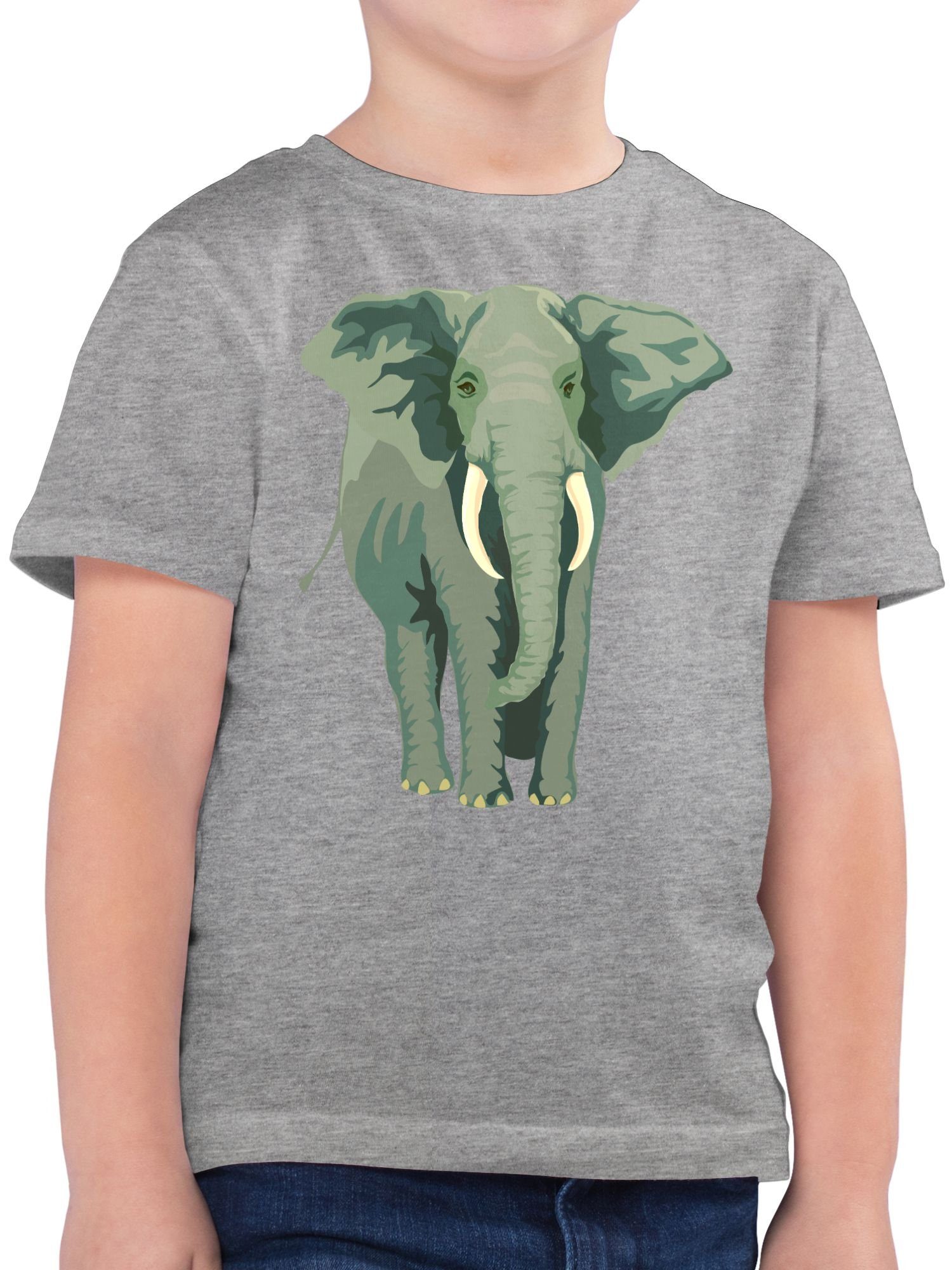 Shirtracer T-Shirt Elefant Tiermotiv Animal Print 2 Grau meliert