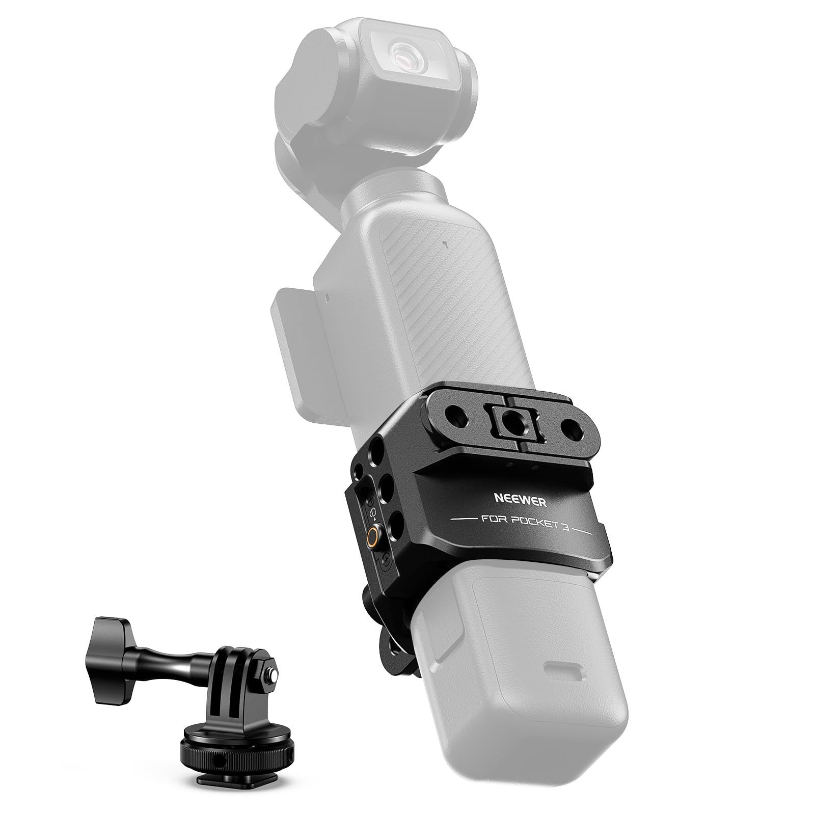 Neewer Action Cam-Halterung AC009 DJI Osmo Pocket 3 Gimbal Käfig mit 1/4" Gewinde & Kaltschuh, (Packung, LochmaB Befestigung:1/4)