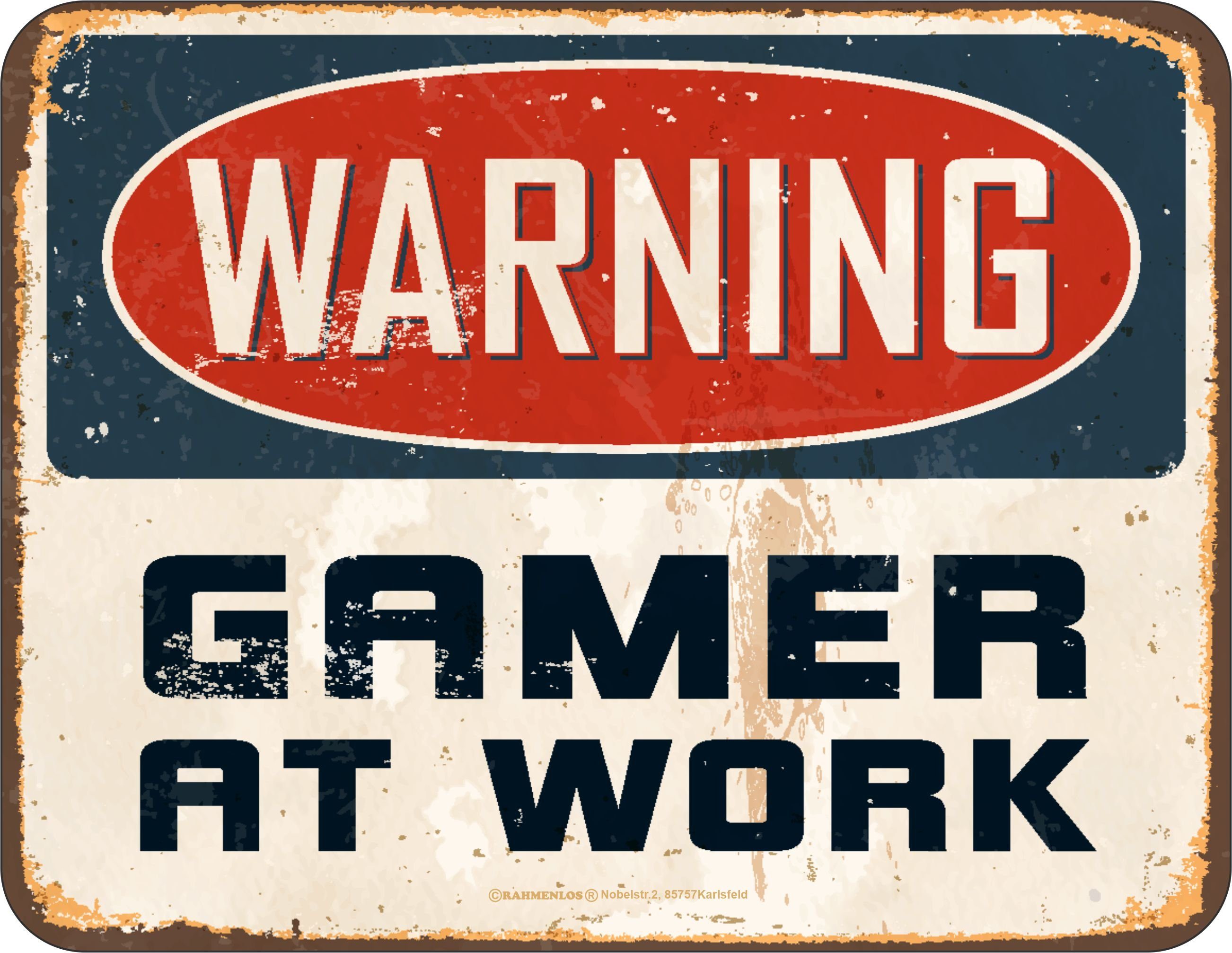 RAHMENLOS® Metallschild für den Zocker: Gamer at Work