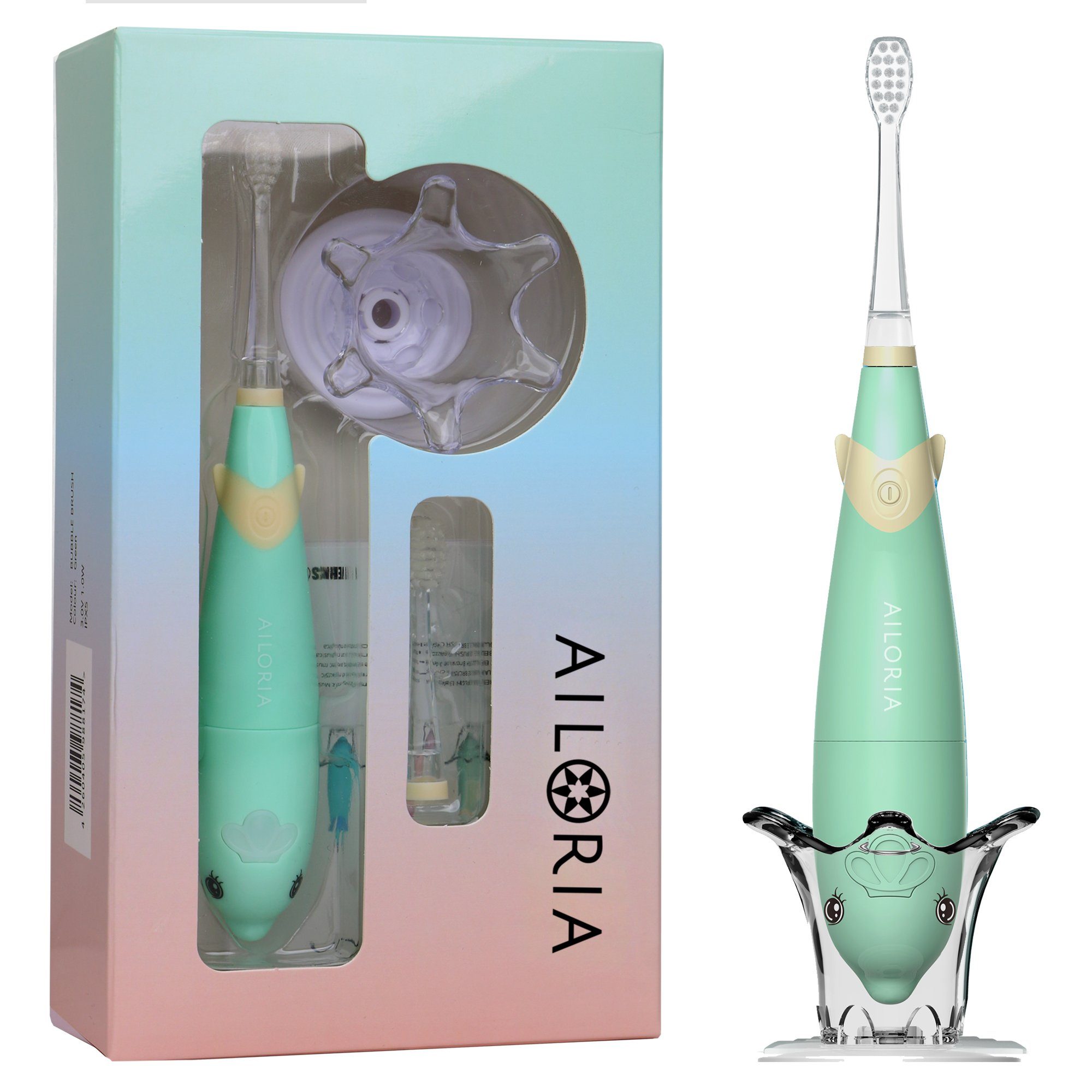 AILORIA Elektrische Kinderzahnbürste BUBBLE BRUSH Kinder-Schallzahnbürste, Schallzahnbürste in buntem Design, LED & Musik für Kinder – Bild 2 von 5