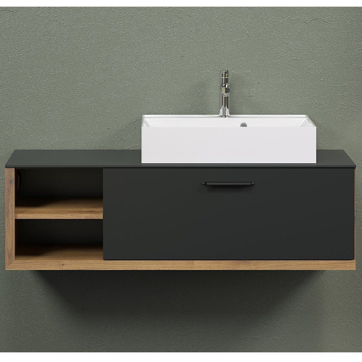 trendteam Waschbeckenunterschrank Synnax Kommode Badschrank WBU Mineralguss-Aufsatzwaschbecken 120x36x45cm