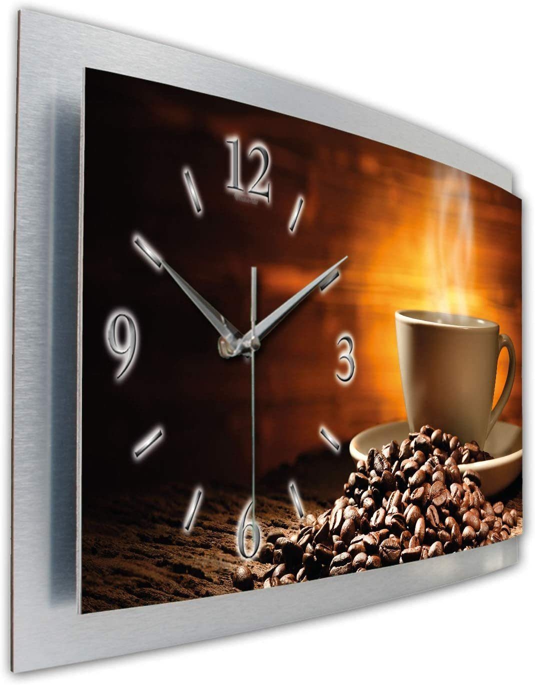 Kreative Feder Wanduhr einzigartiges Zwei-Platten-Design; „Kaffee“ Designer-Wanduhr aus Uhrwerk) 3D gebürstetem flüsterleises Aluminium (3D-Wölbung