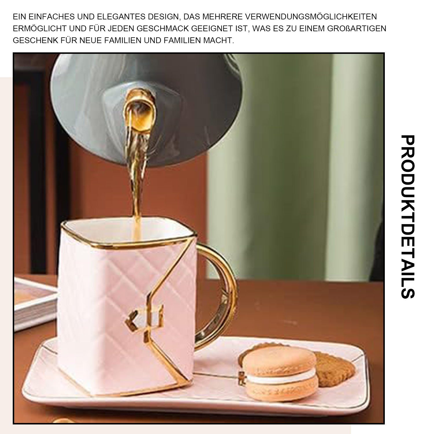 MAGICSHE (3-tlg), Rosa Kombiservice 310ml Kaffeetasse Kaffeeservice,Handtaschenförmige
