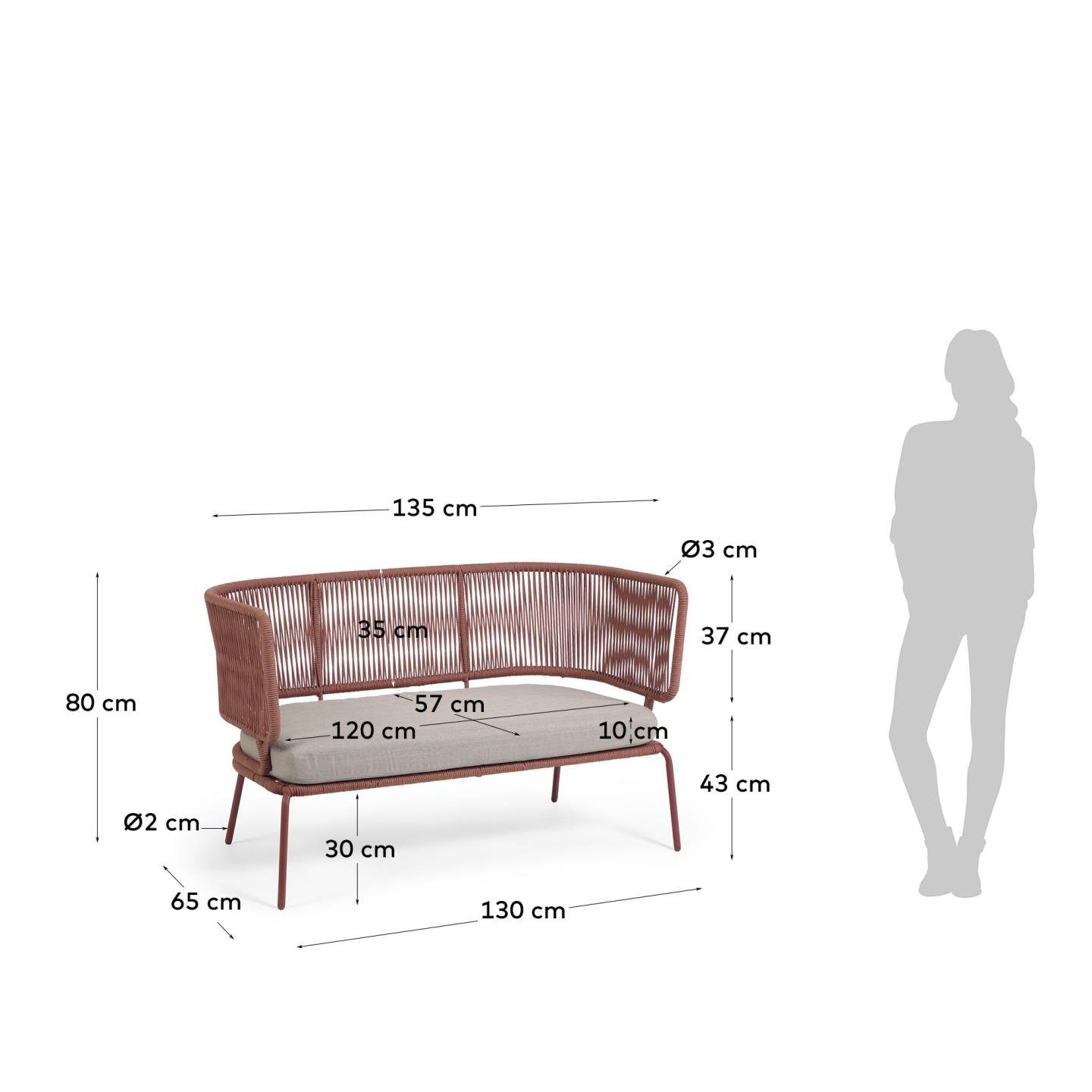 Terrakotta-Farbe Natur24 Nadin Sofa Couch mit Seil 135cm in 2-Sitzer Sofa
