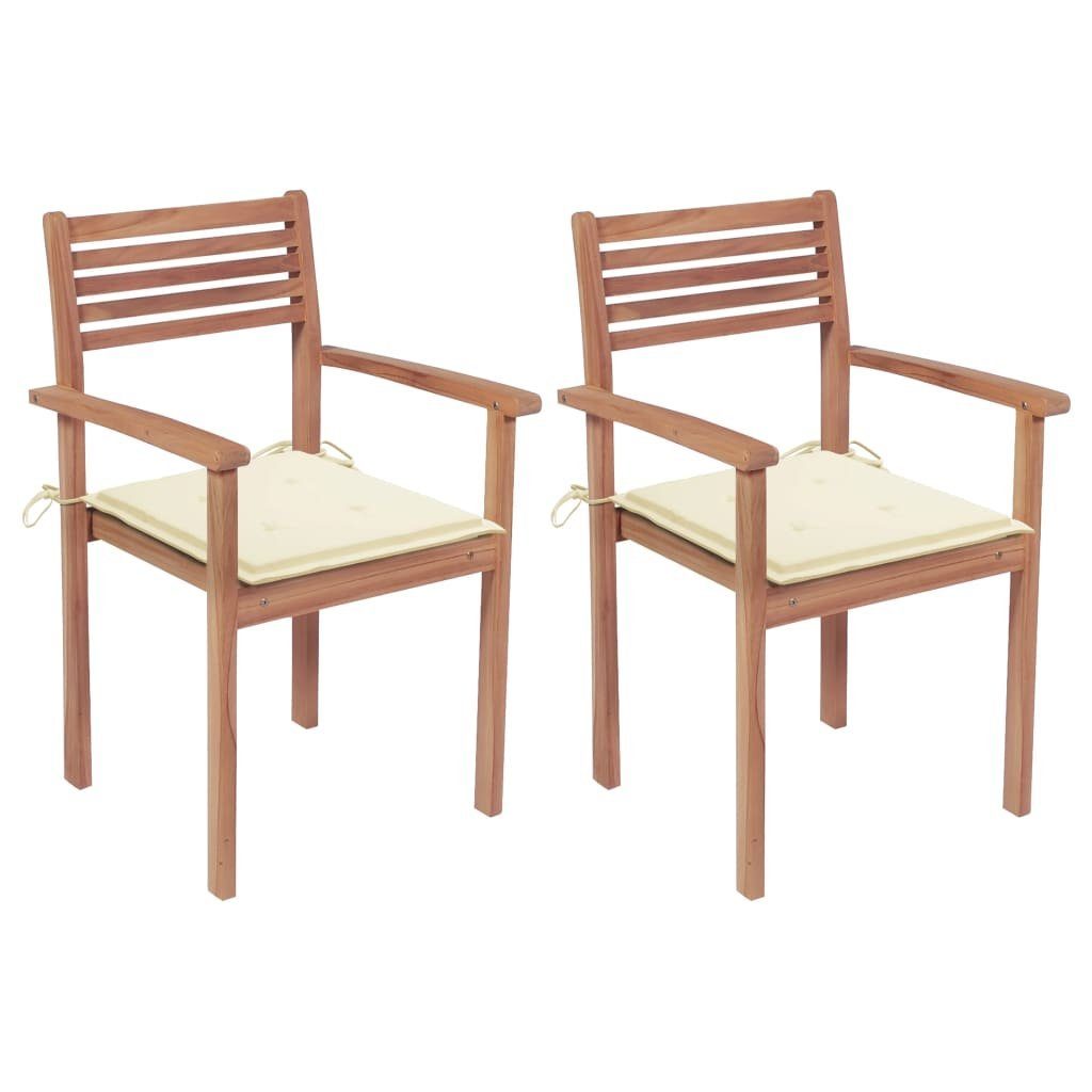 furnicato Gartenstuhl Gartenstühle 2 Stk. mit Cremeweißen Kissen Massivholz Teak | Stühle