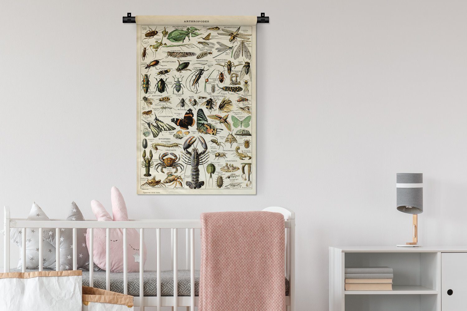 MuchoWow Wanddekoobjekt für Wandbehang, - Schlafzimmer, Vintage Kinderzimmer Insekten Wanddeko Wohnzimmer, Kleid, Tiere Kunst, - - Adolphe Millot 