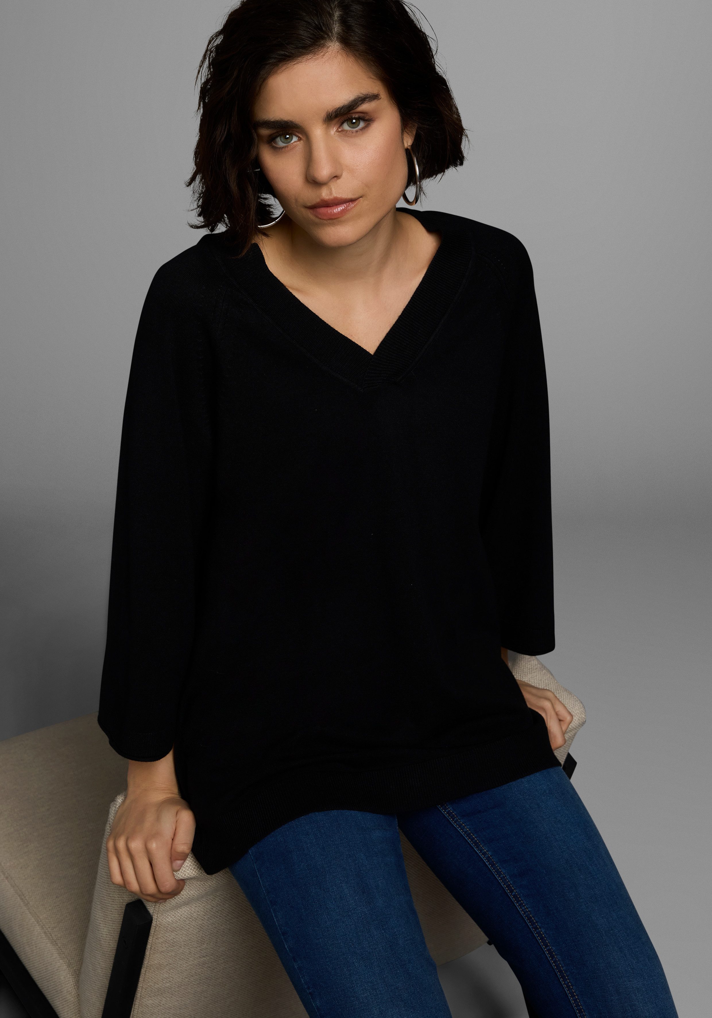 Boysen's V-Ausschnitt-Pullover in leichter A-Form mit 3/4-Ärmeln günstig online kaufen