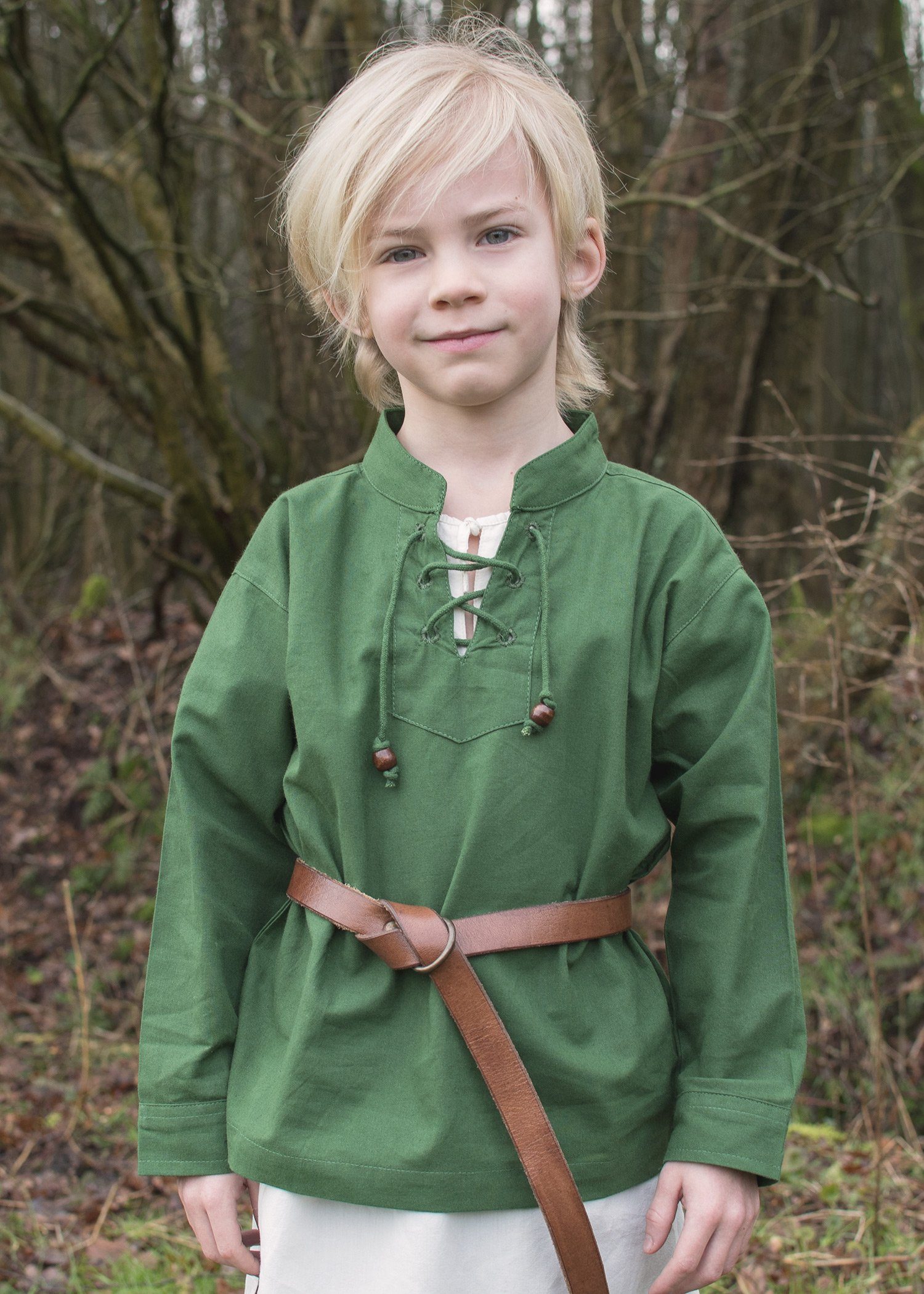 Battle Merchant Ritter-Kostüm Kinder Mittelalter-Hemd Colin, mit Schnürung, grün