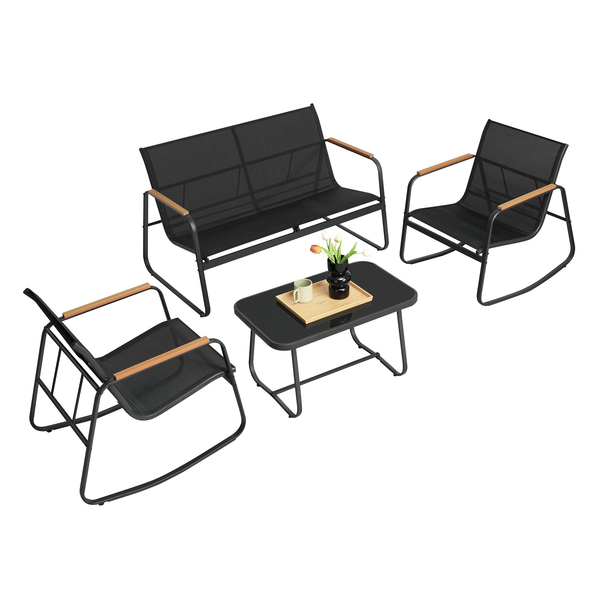 SONGMICS Gartenlounge-Set, (4-tlg., 2 Schaukelstuhl, 1 günstig online kaufen