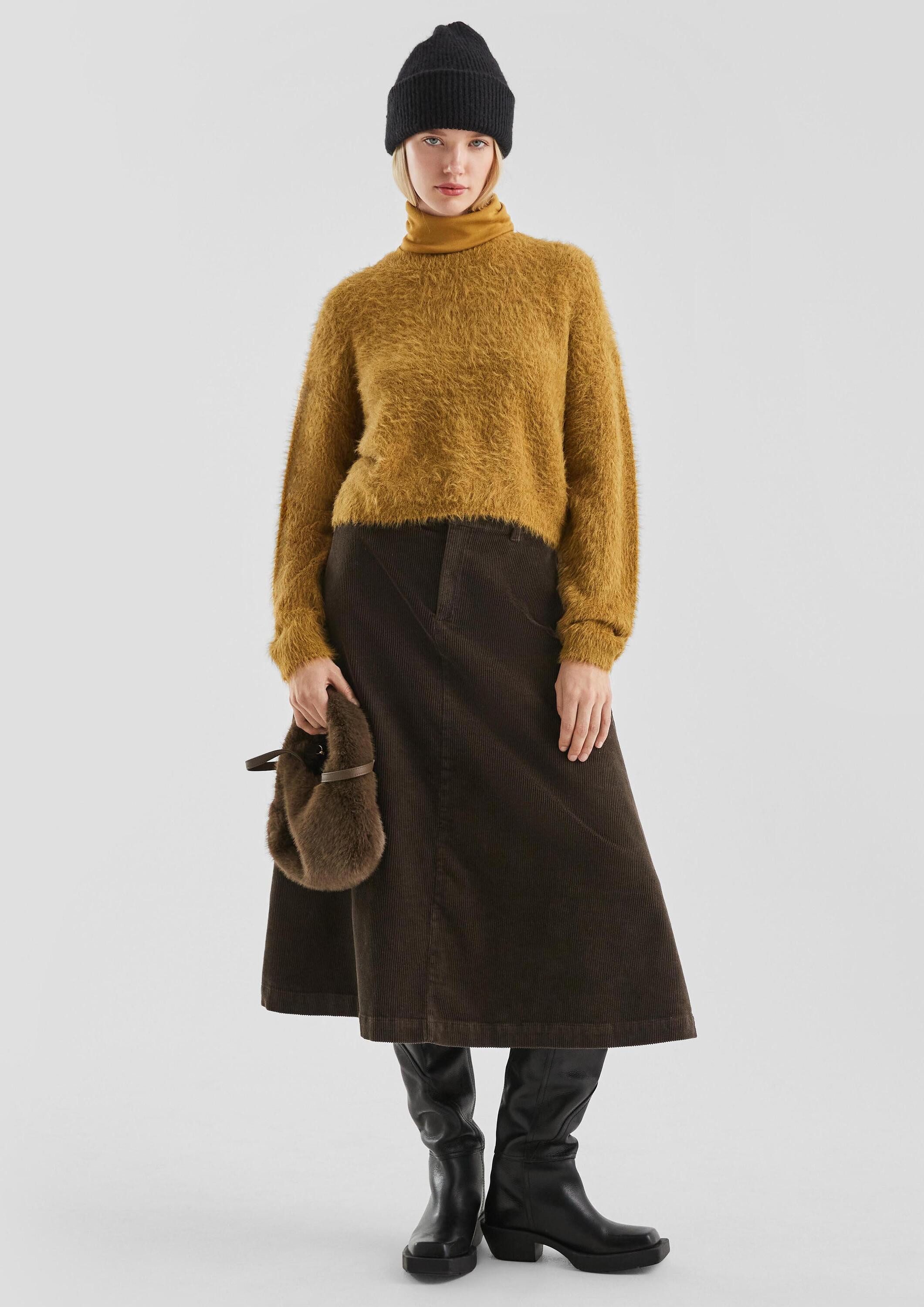 QS Longpullover Strickpullover Flauschiger Strickpulli