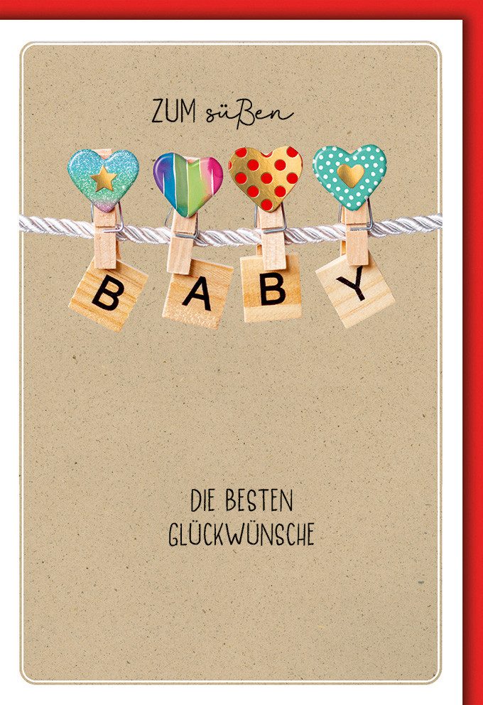 Grußkarten Geburt - Baby - Freudiges Ereignis - Karte mit Umschlag - Klammern mit