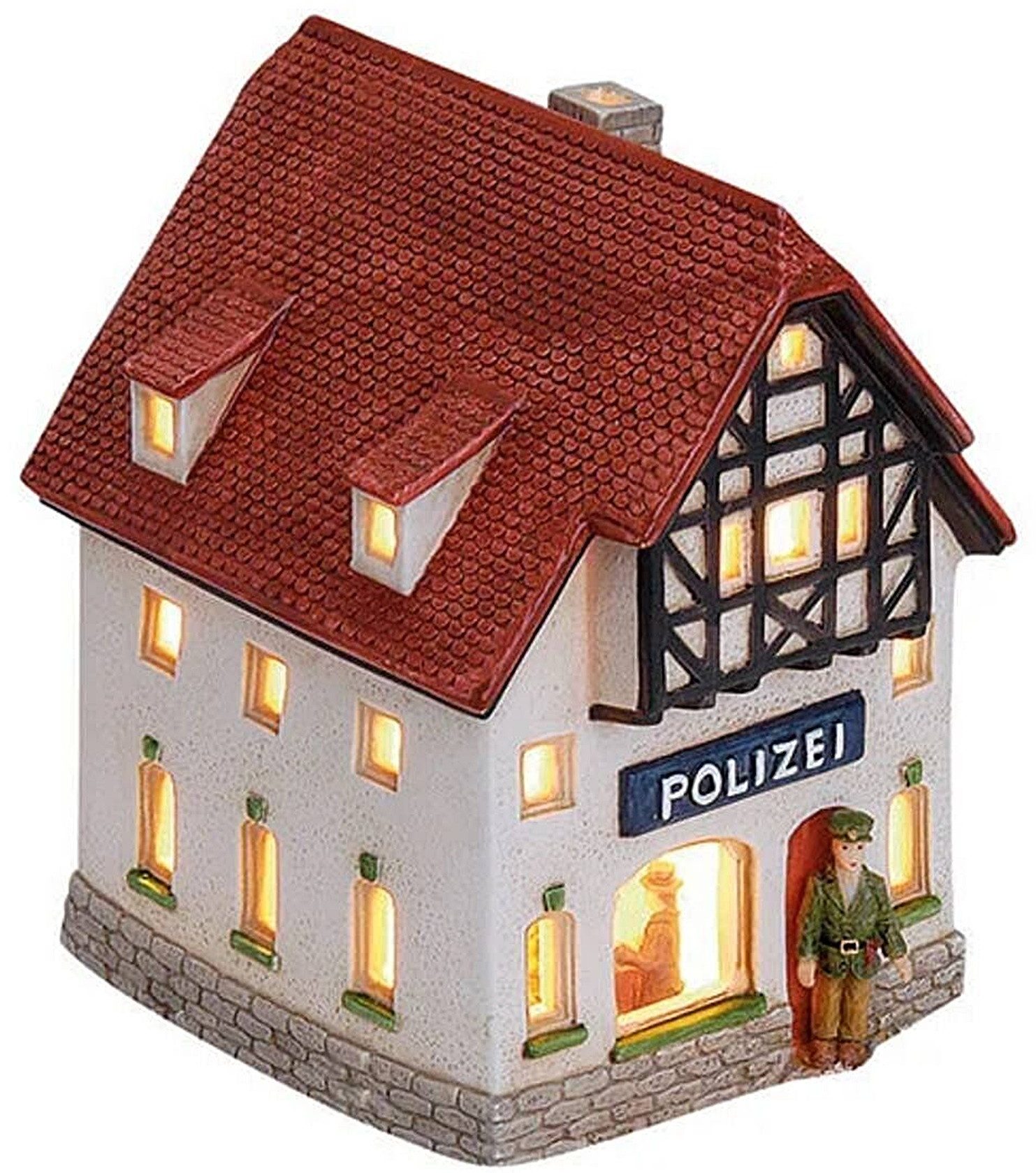 Wurm Dekoobjekt Lichthaus Polizei aus Porzellan Windlicht