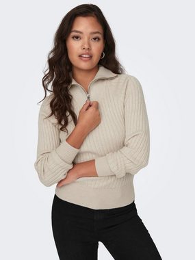 JACQUELINE de YONG Strickpullover Rippstrick Pullover Reißverschluss JDYMAGD 6395 in Beige